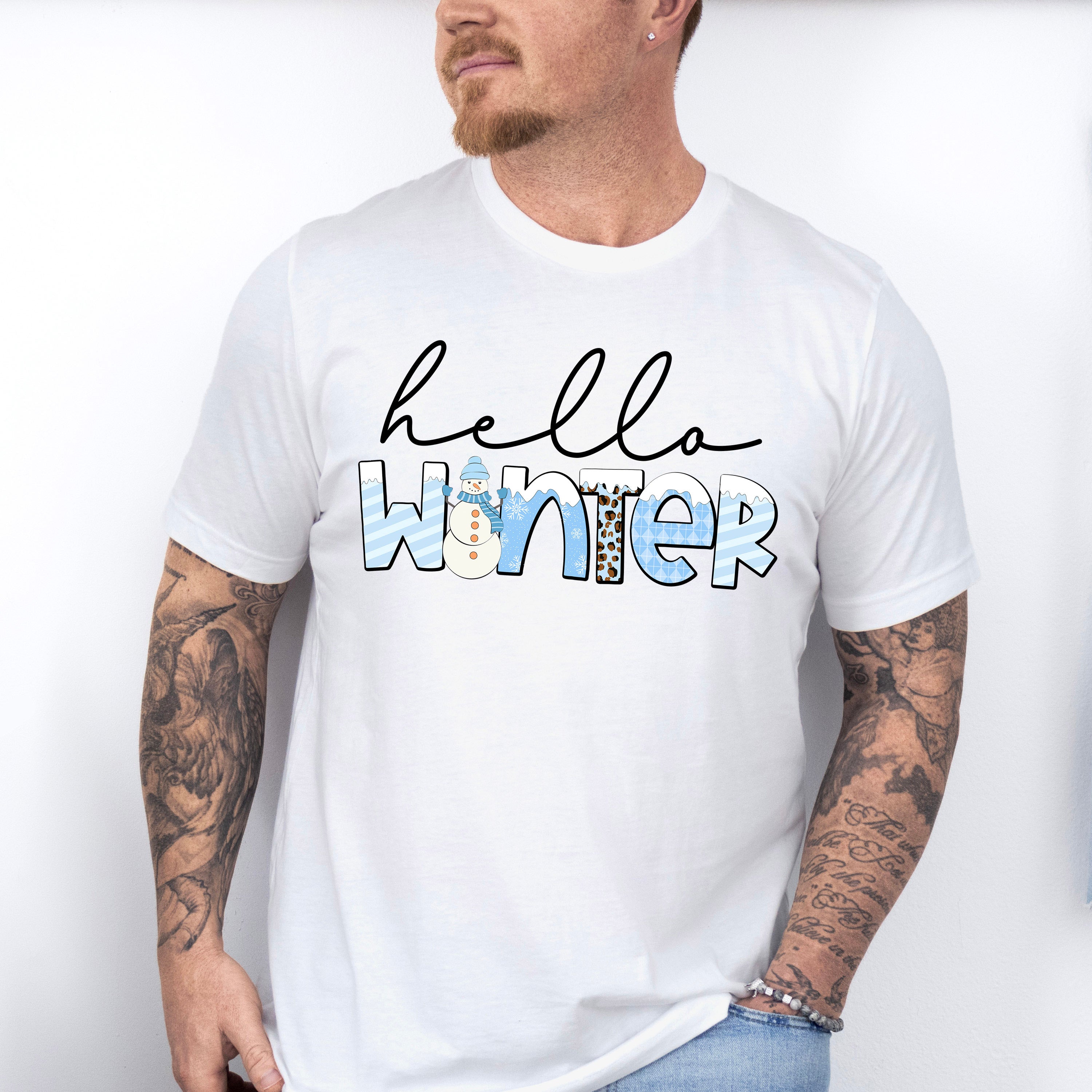 Hello Winter Cursive Design - Winter Unisex Crewneck T-Shirt Sweatshirt Hoodie