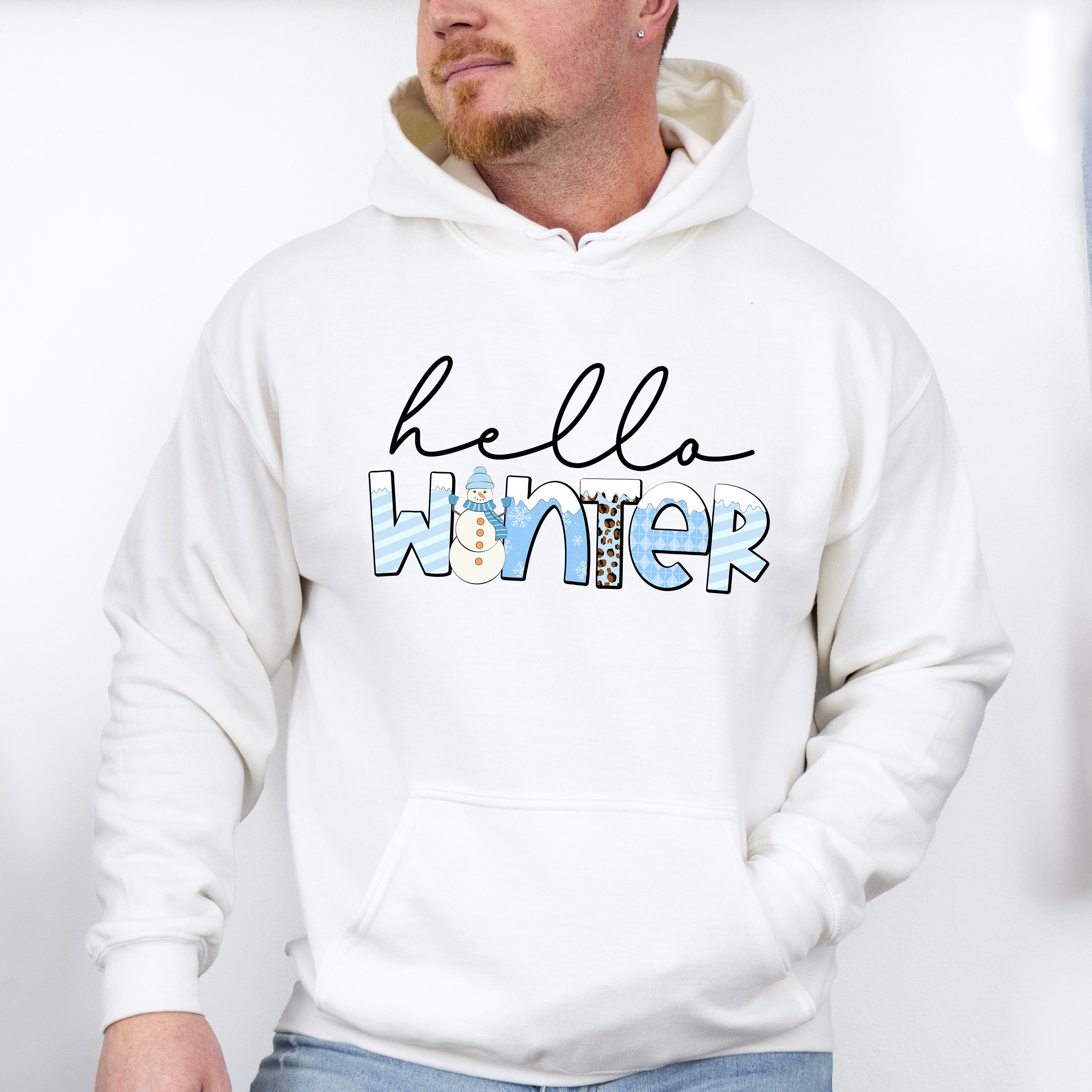 Hello Winter Cursive Design - Winter Unisex Crewneck T-Shirt Sweatshirt Hoodie