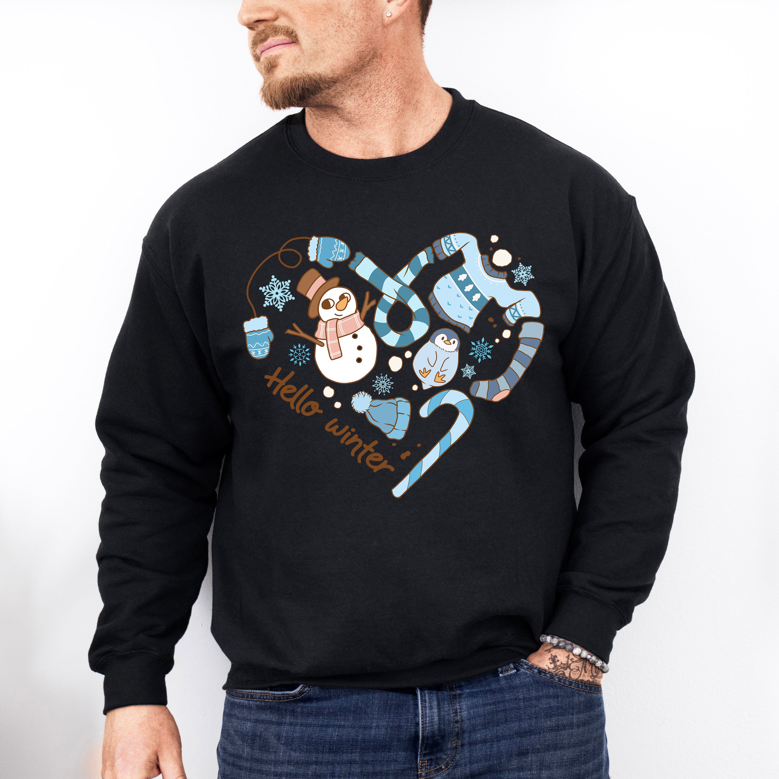 Hello Winter Heart Design - Winter Unisex Crewneck T-Shirt Sweatshirt Hoodie