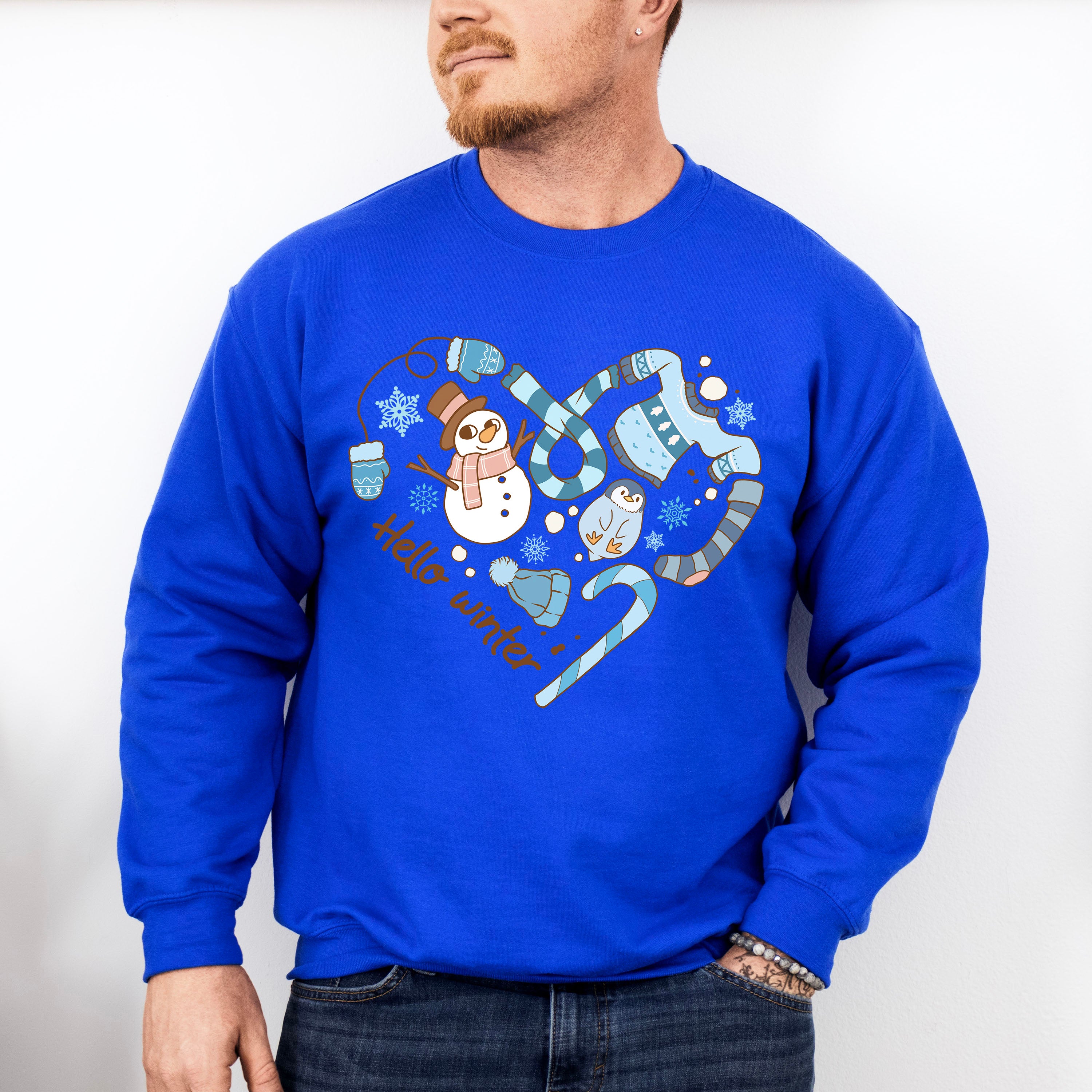 Hello Winter Heart Design - Winter Unisex Crewneck T-Shirt Sweatshirt Hoodie
