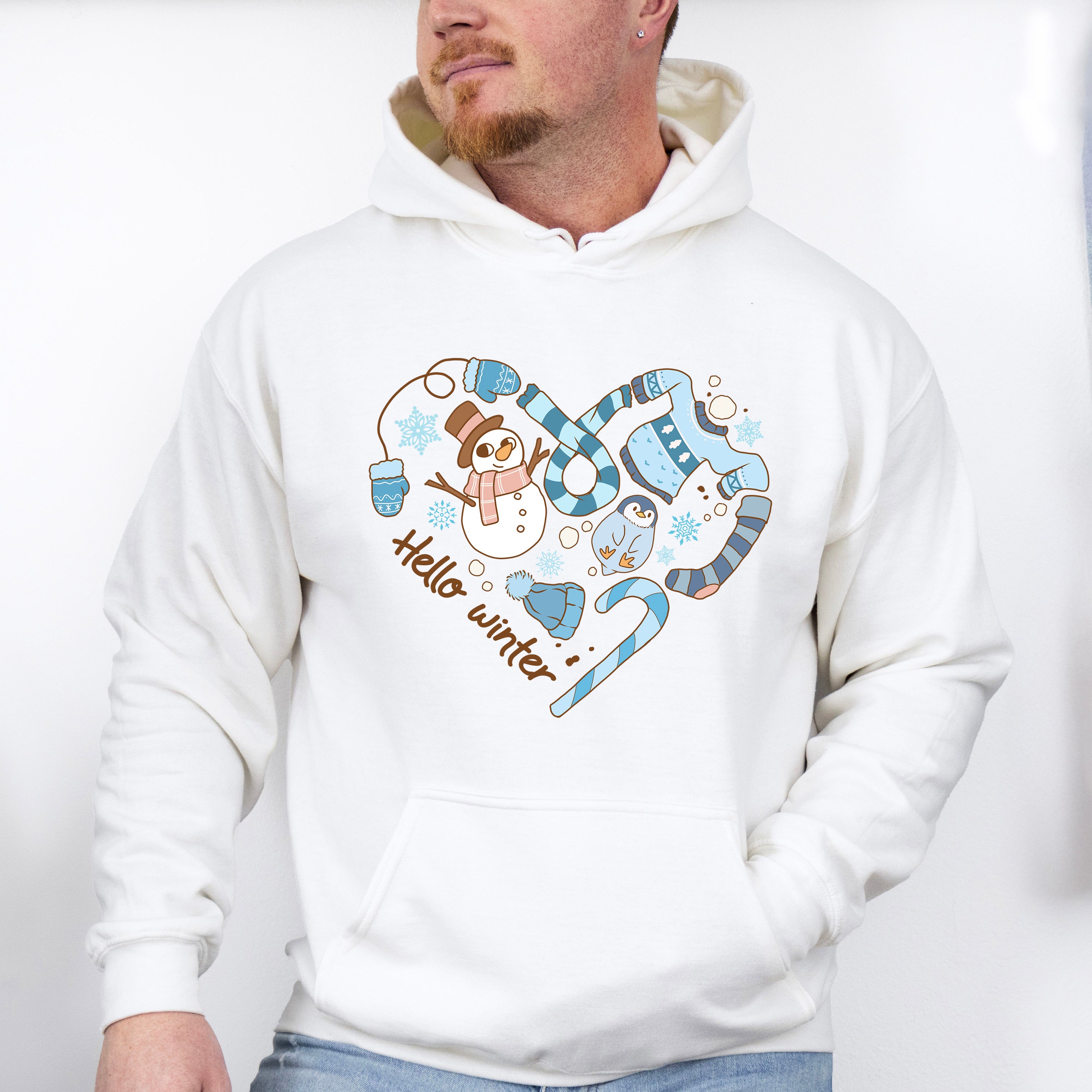 Hello Winter Heart Design - Winter Unisex Crewneck T-Shirt Sweatshirt Hoodie