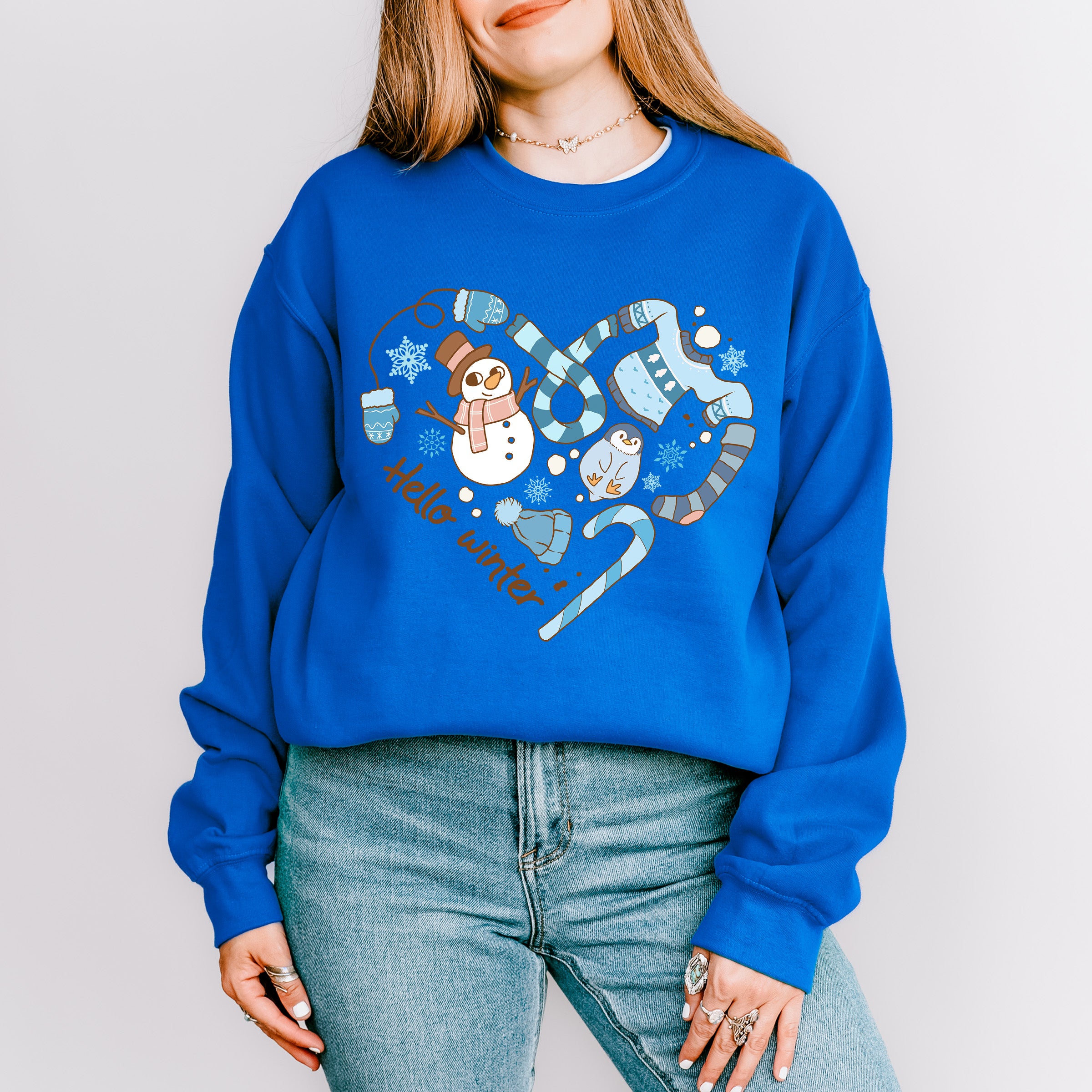 Hello Winter Heart Design - Winter Unisex Crewneck T-Shirt Sweatshirt Hoodie