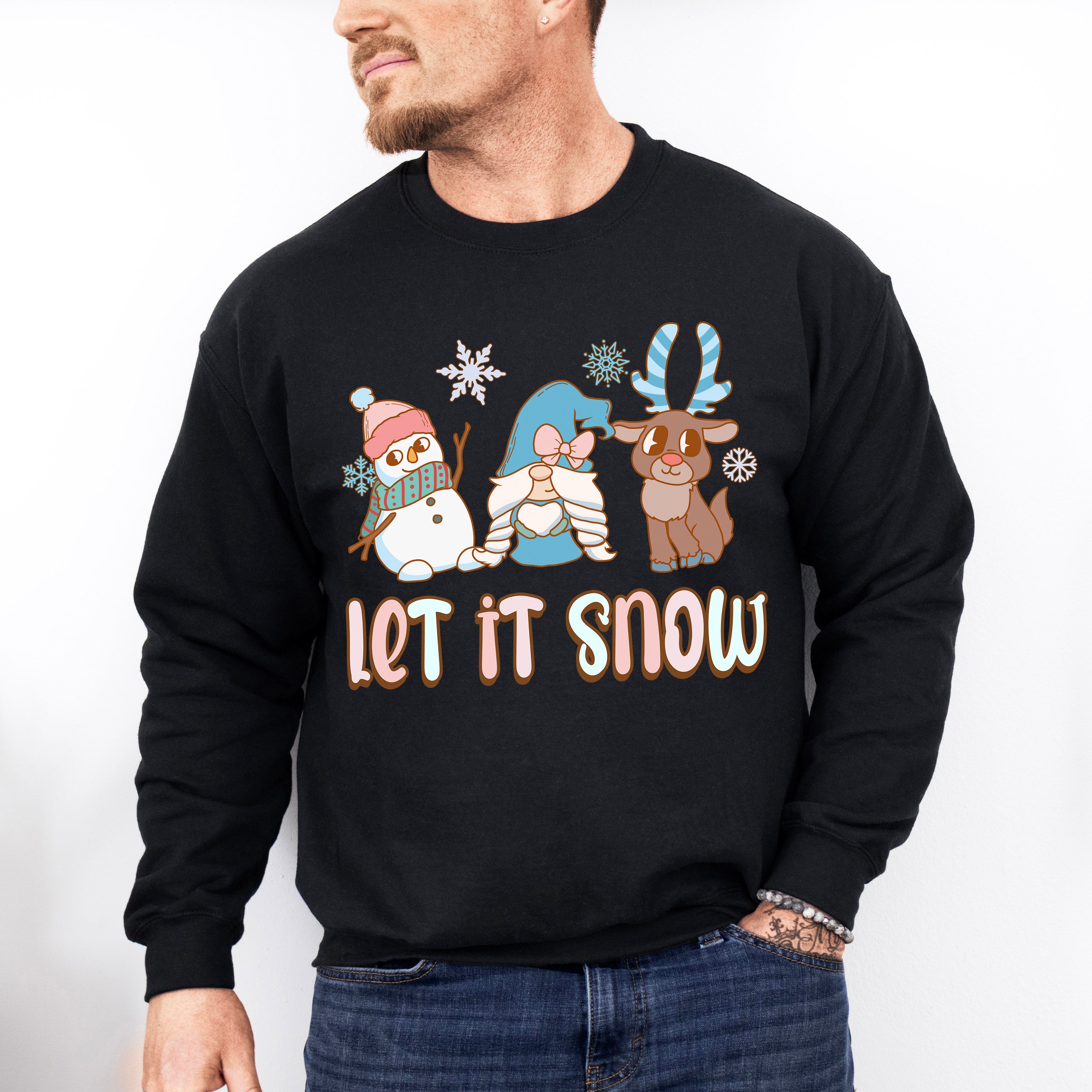 Let It Snow Reindeer Design - Winter Unisex Crewneck T-Shirt Sweatshirt Hoodie