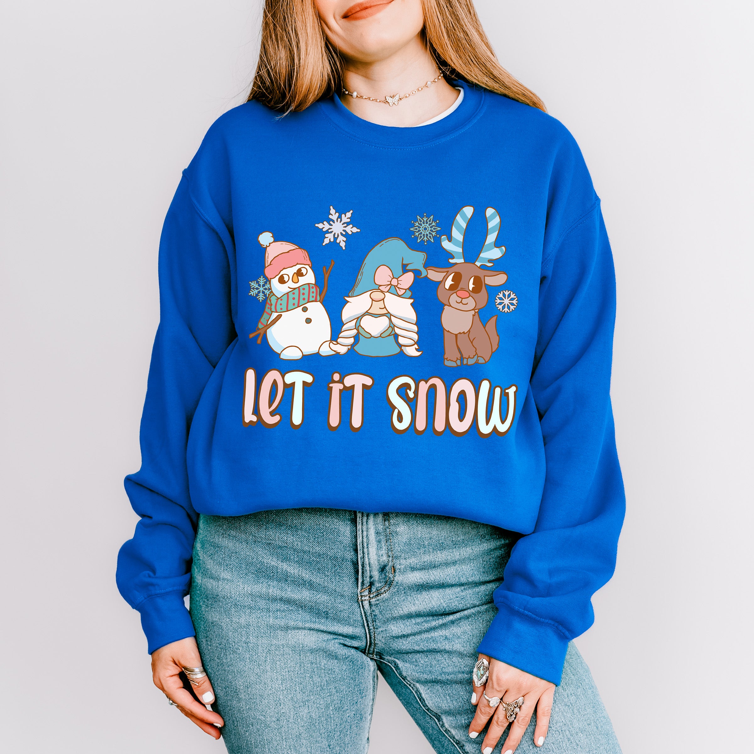 Let It Snow Reindeer Design - Winter Unisex Crewneck T-Shirt Sweatshirt Hoodie