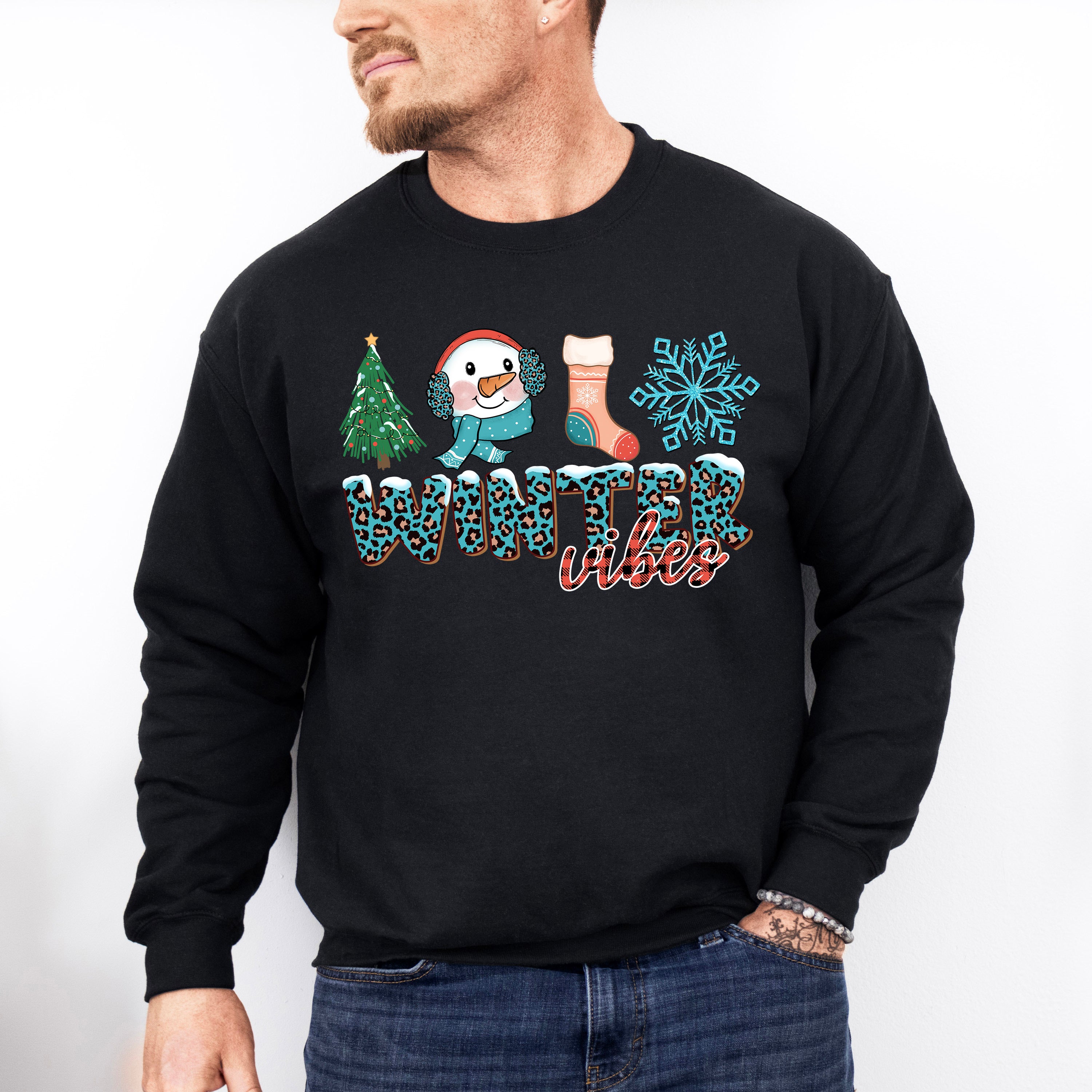 Winter Vibes Blue Design - Winter Unisex Crewneck T-Shirt Sweatshirt Hoodie