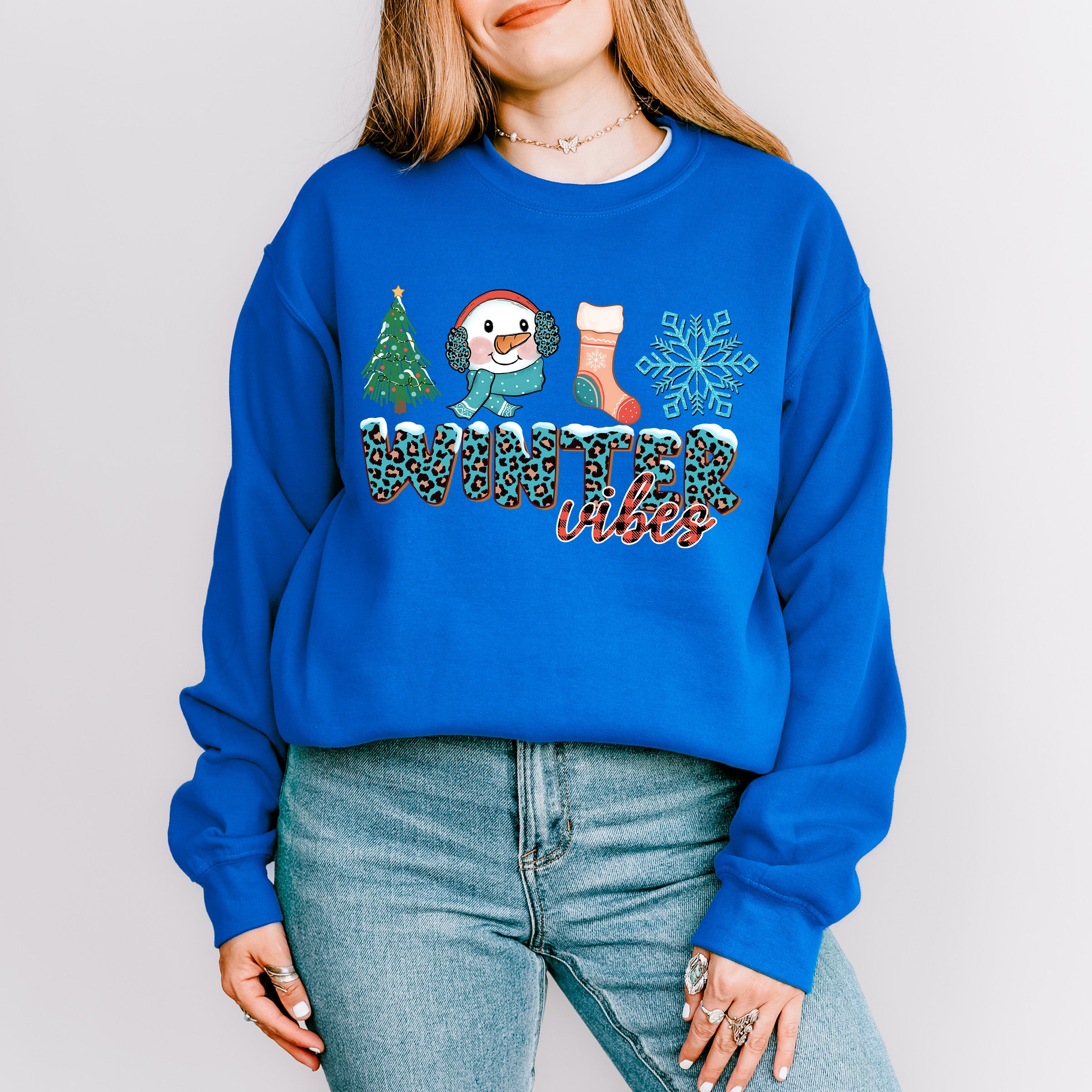 Winter Vibes Blue Design - Winter Unisex Crewneck T-Shirt Sweatshirt Hoodie
