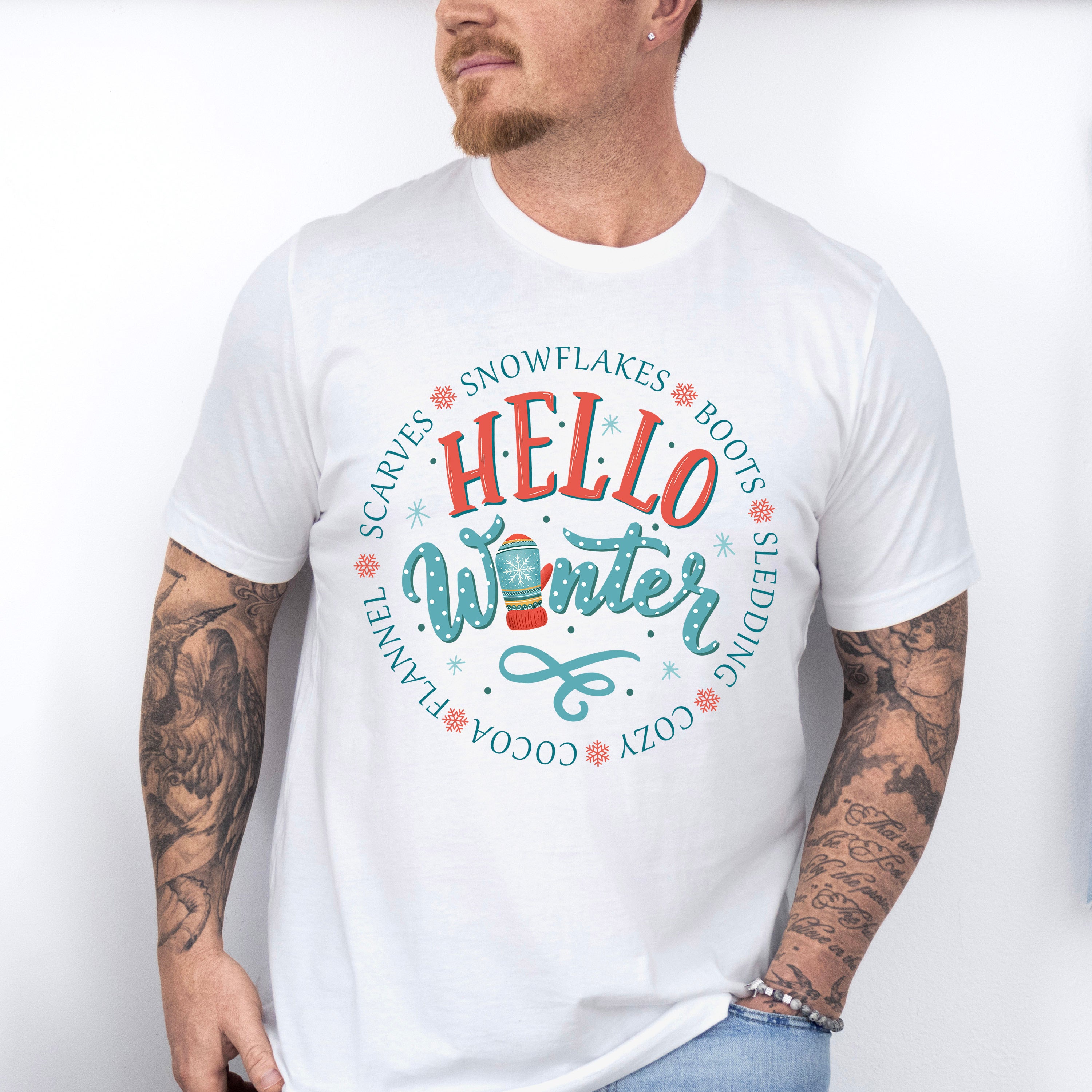 Hello Winter Mitten Design - Winter Unisex Crewneck T-Shirt Sweatshirt Hoodie
