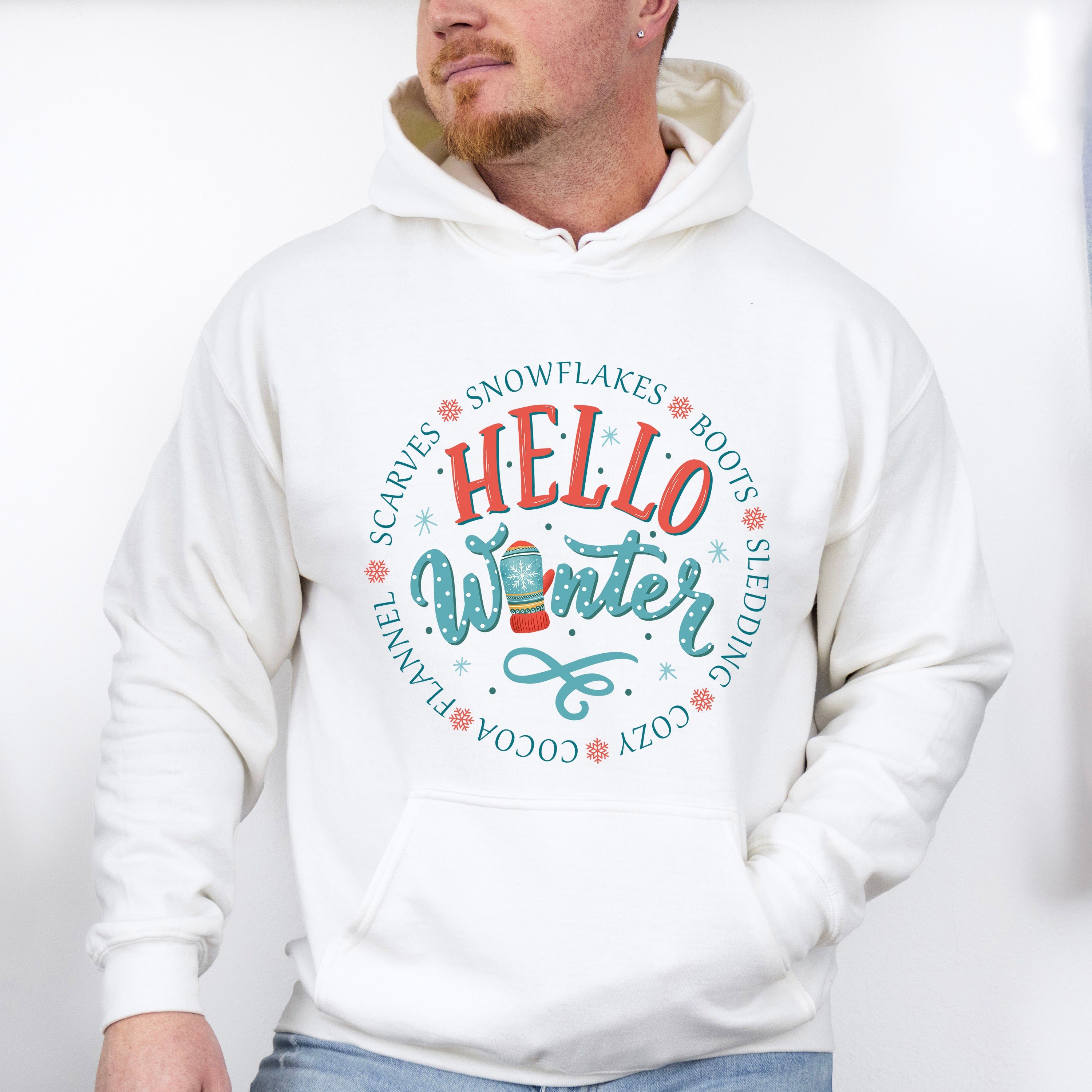 Hello Winter Mitten Design - Winter Unisex Crewneck T-Shirt Sweatshirt Hoodie