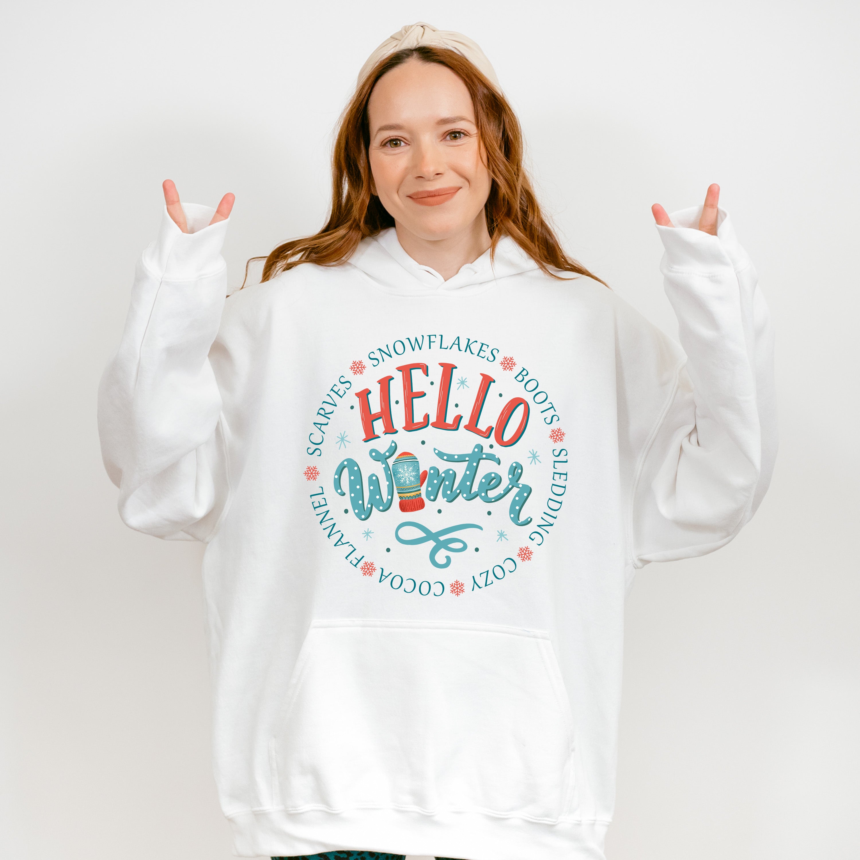Hello Winter Mitten Design - Winter Unisex Crewneck T-Shirt Sweatshirt Hoodie
