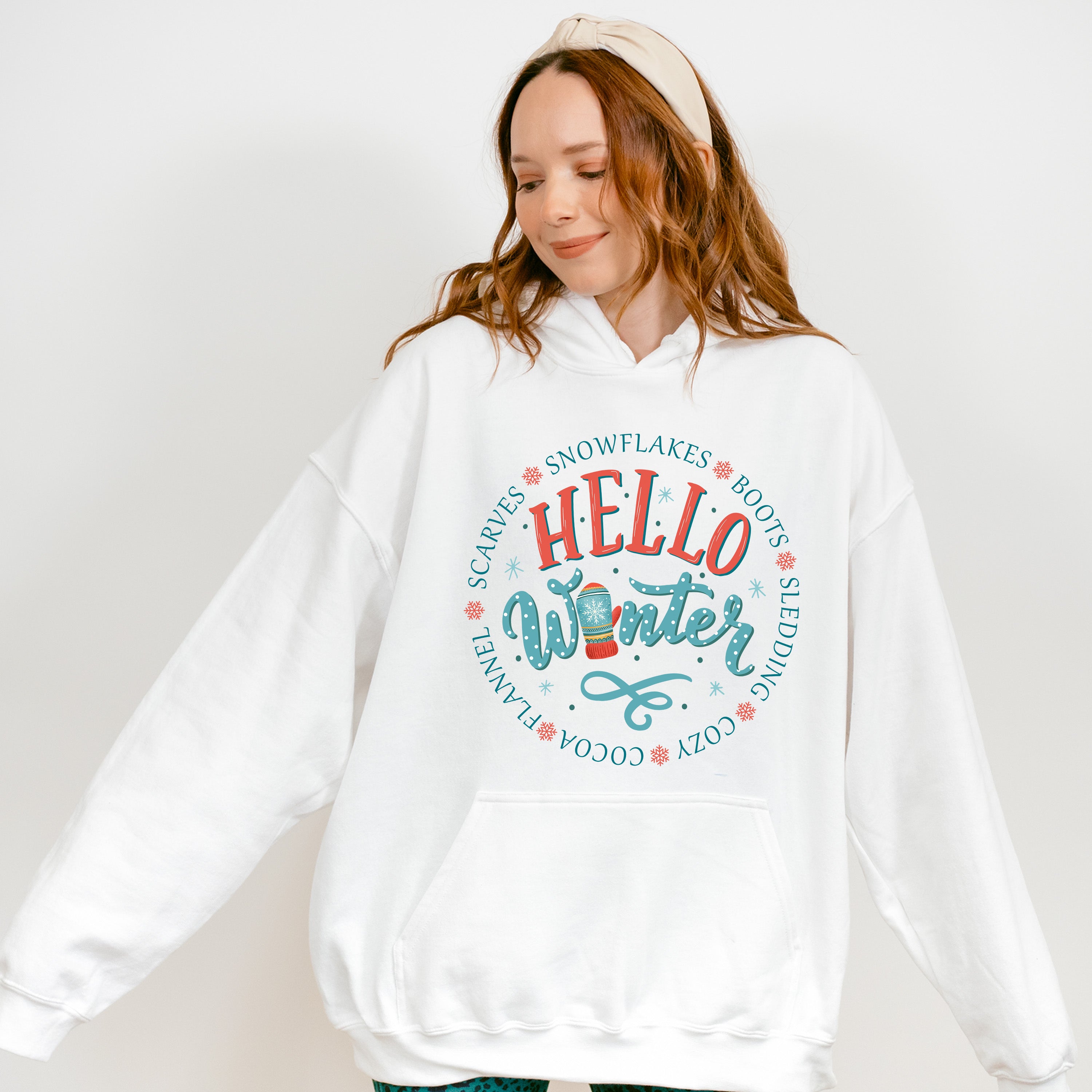 Hello Winter Mitten Design - Winter Unisex Crewneck T-Shirt Sweatshirt Hoodie