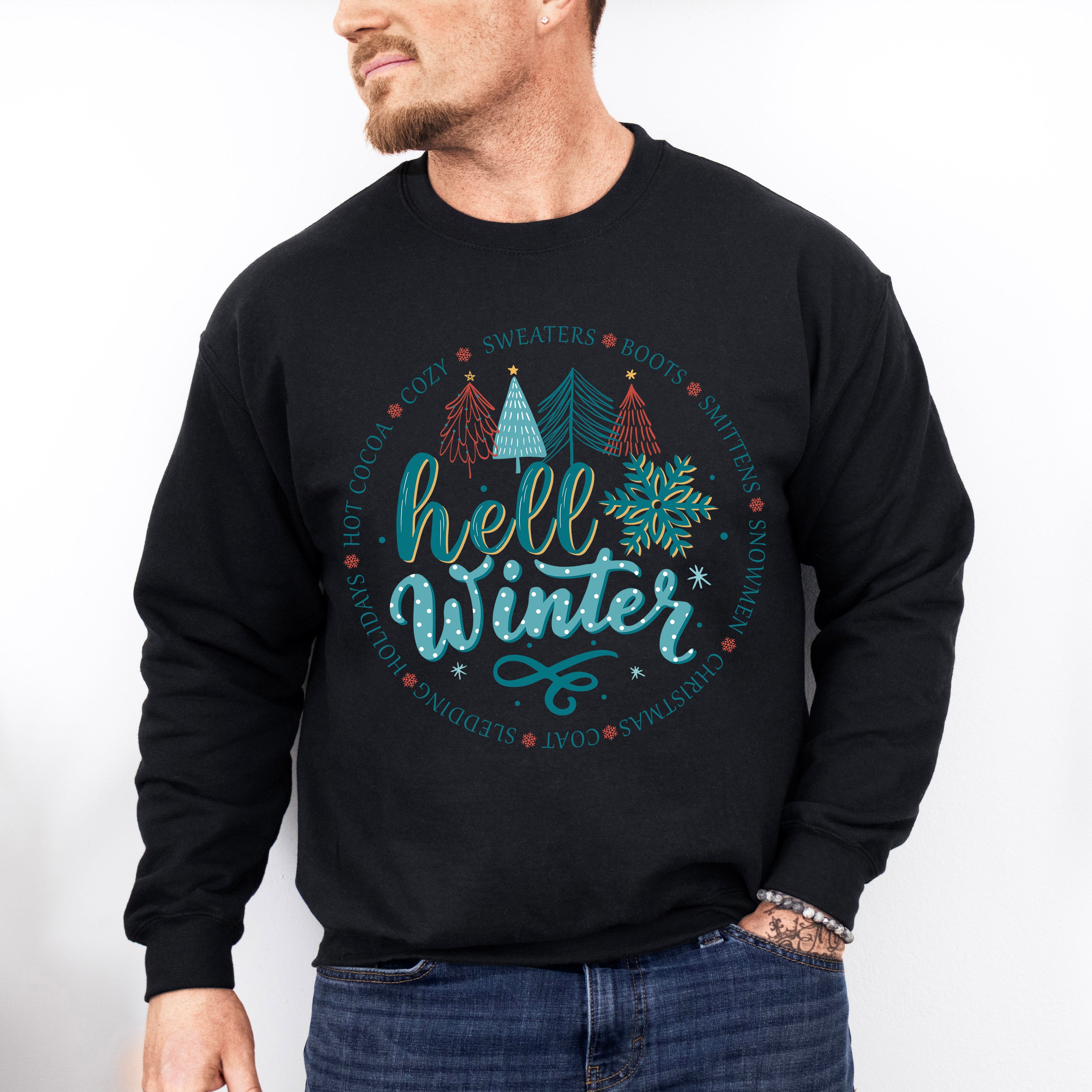 Hello Winter Tree Design - Winter Unisex Crewneck T-Shirt Sweatshirt Hoodie