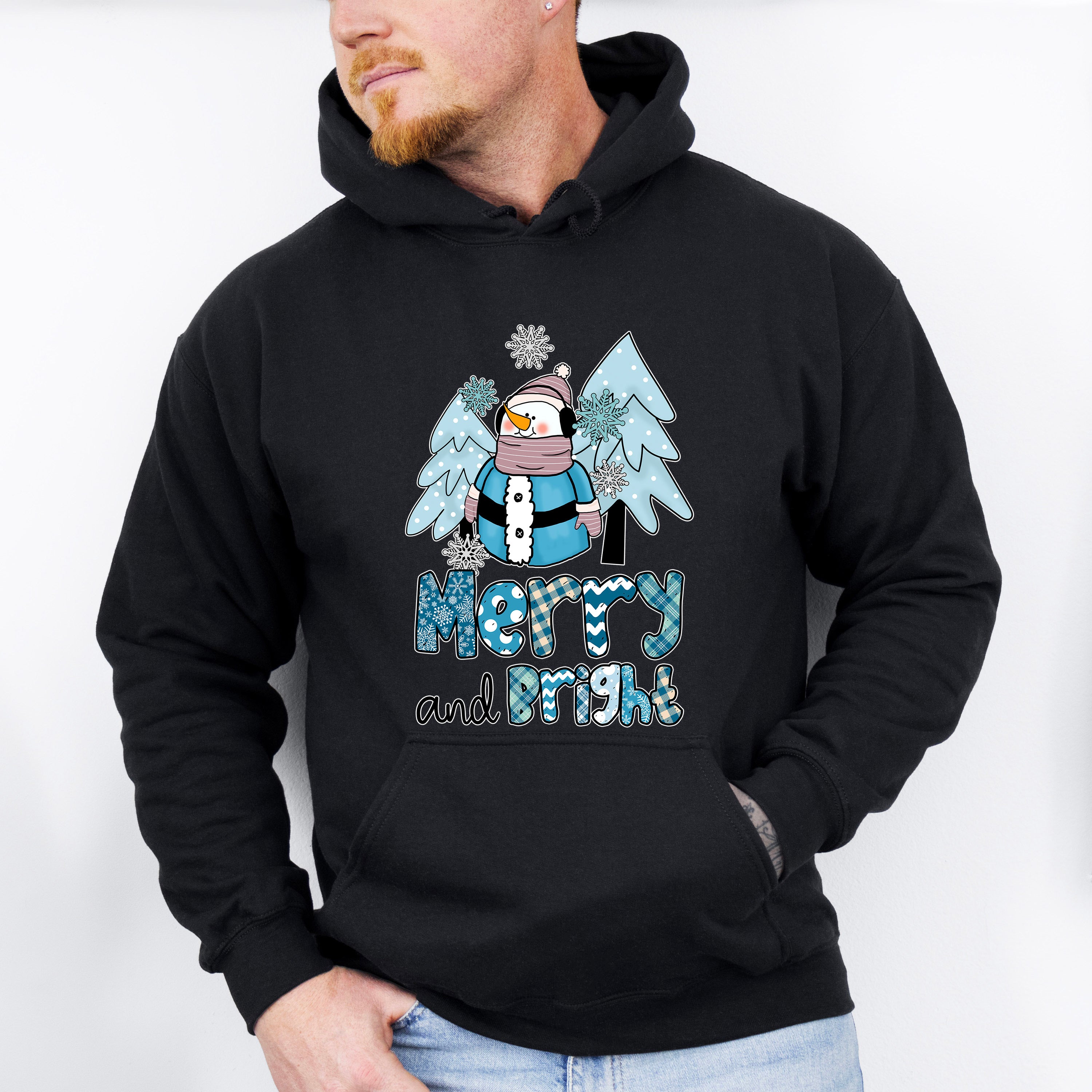 Merry And Bright Snowman Design - Winter Unisex Crewneck T-Shirt Sweatshirt Hoodie