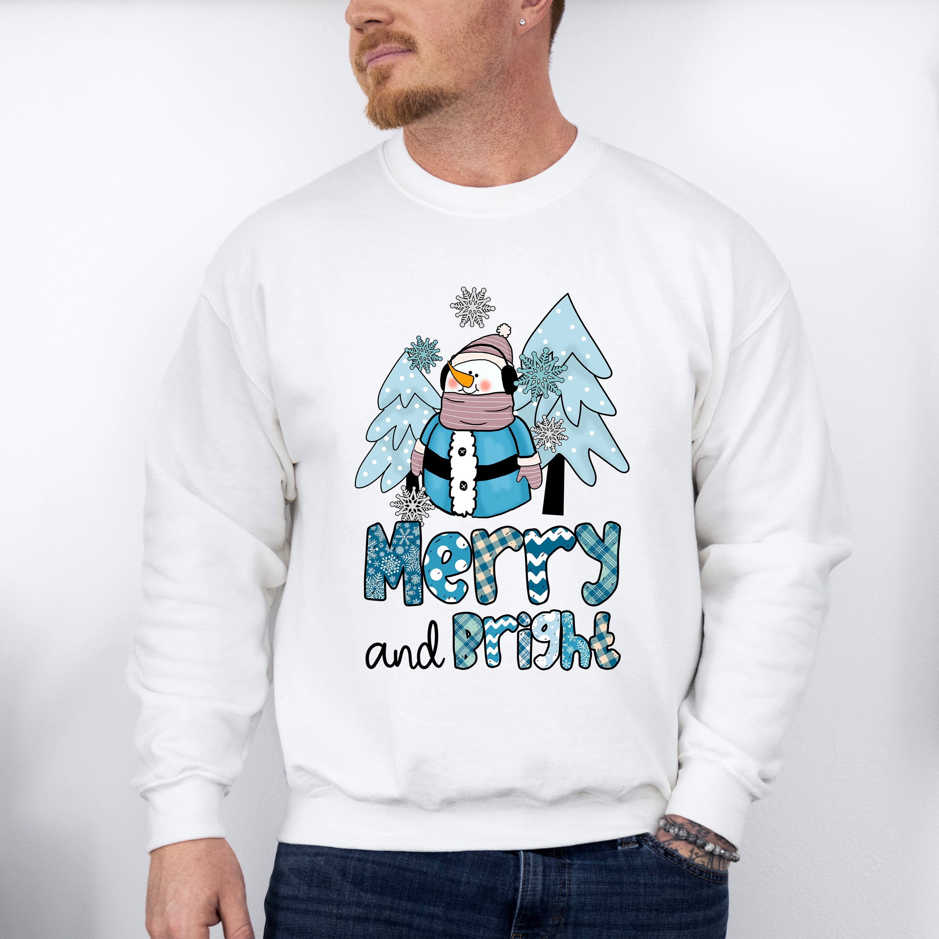 Merry And Bright Snowman Design - Winter Unisex Crewneck T-Shirt Sweatshirt Hoodie