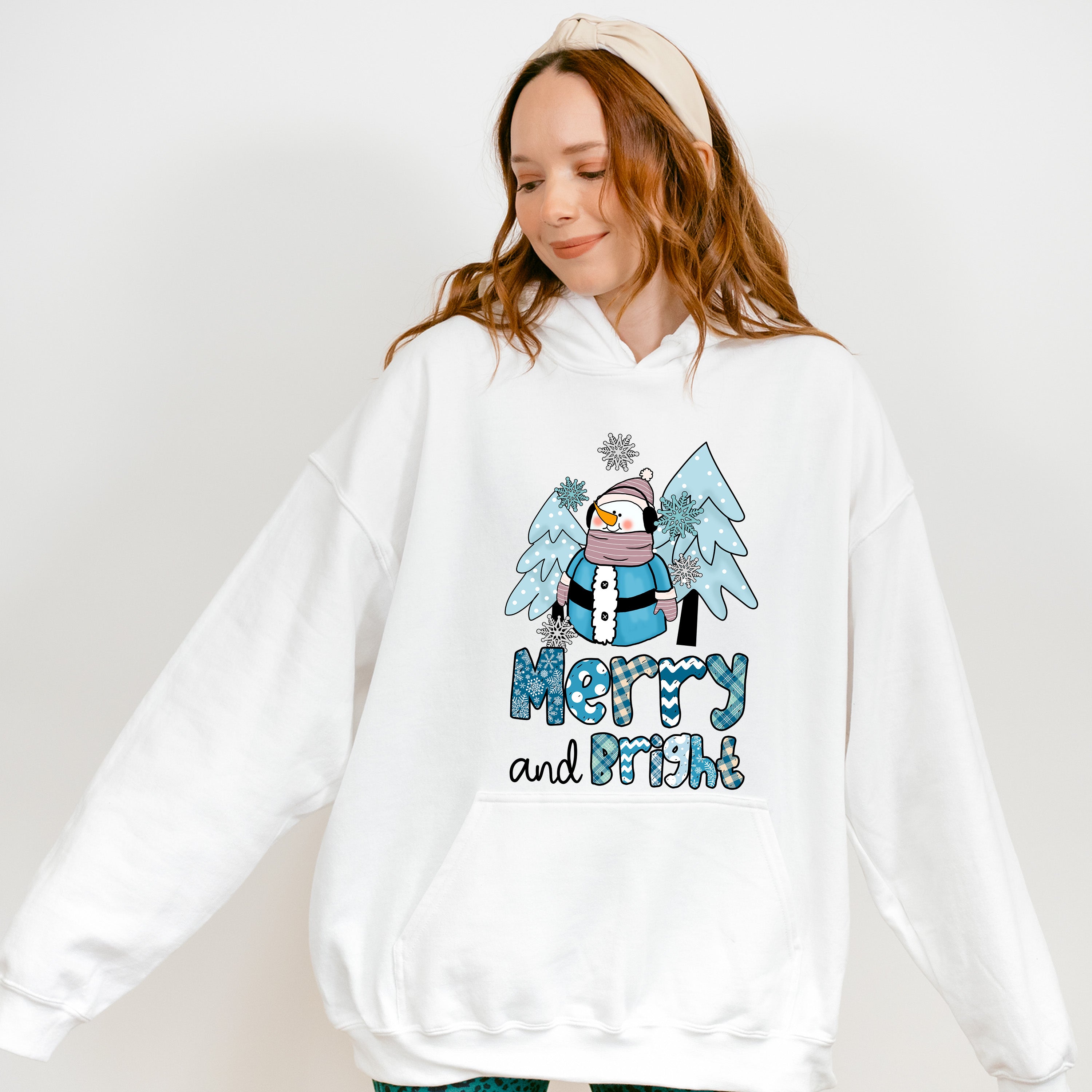 Merry And Bright Snowman Design - Winter Unisex Crewneck T-Shirt Sweatshirt Hoodie