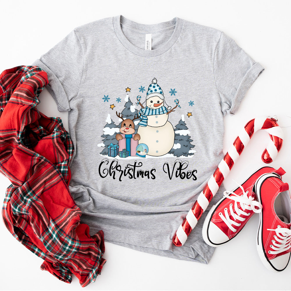 Christmas Vibes Snowman And Reindeer - Winter Unisex Crewneck T-Shirt Sweatshirt Hoodie