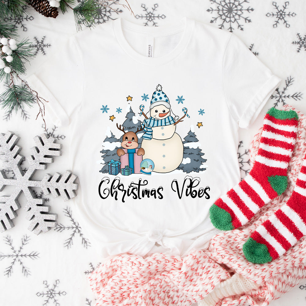 Christmas Vibes Snowman And Reindeer - Winter Unisex Crewneck T-Shirt Sweatshirt Hoodie