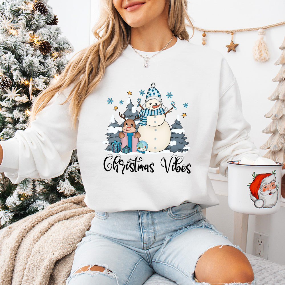 Christmas Vibes Snowman And Reindeer - Winter Unisex Crewneck T-Shirt Sweatshirt Hoodie