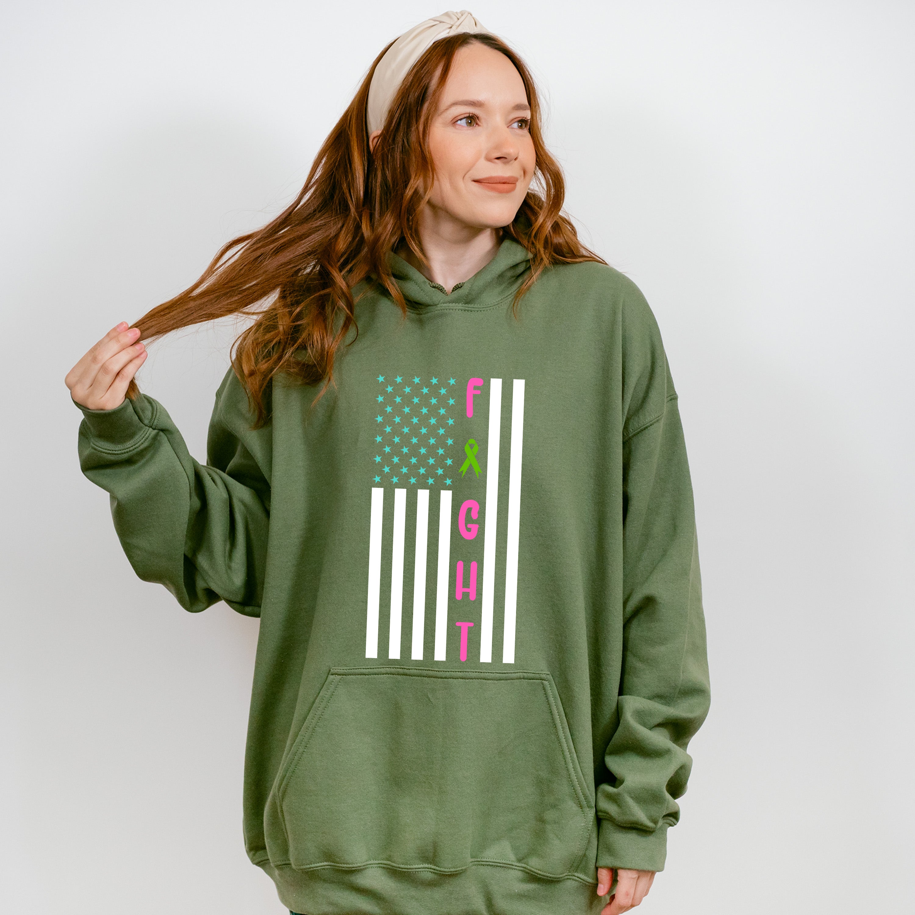 Fight USA Flag Design - Metastatic Breast Cancer Unisex Crewneck T-Shirt Sweatshirt Hoodie