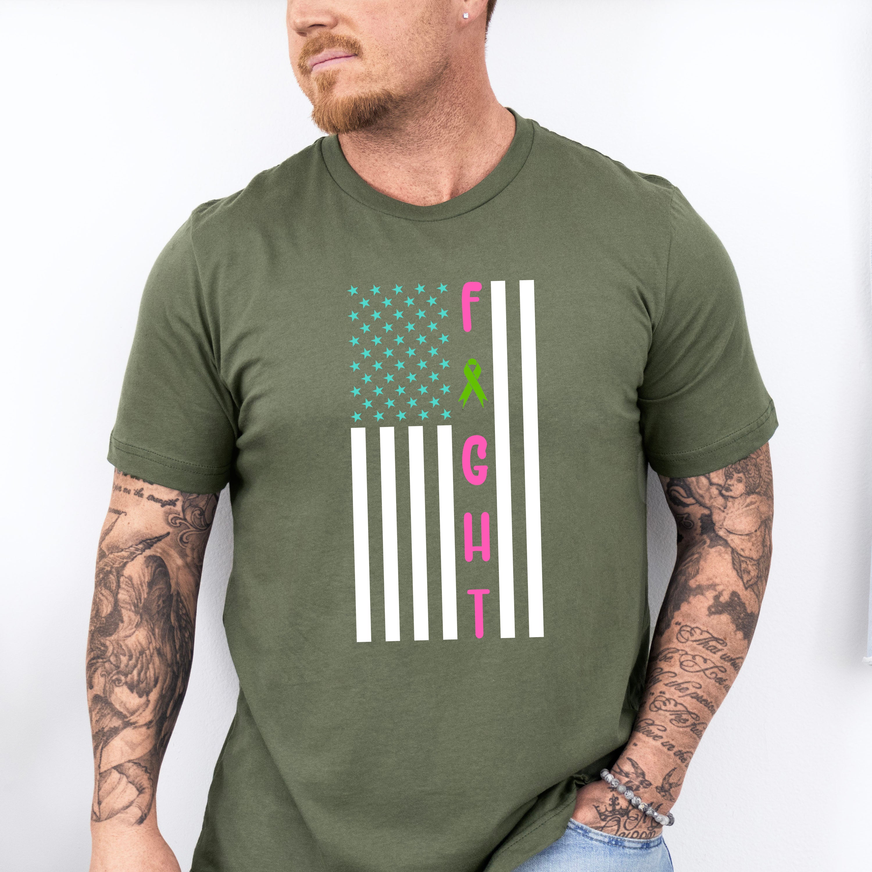 Fight USA Flag Design - Metastatic Breast Cancer Unisex Crewneck T-Shirt Sweatshirt Hoodie