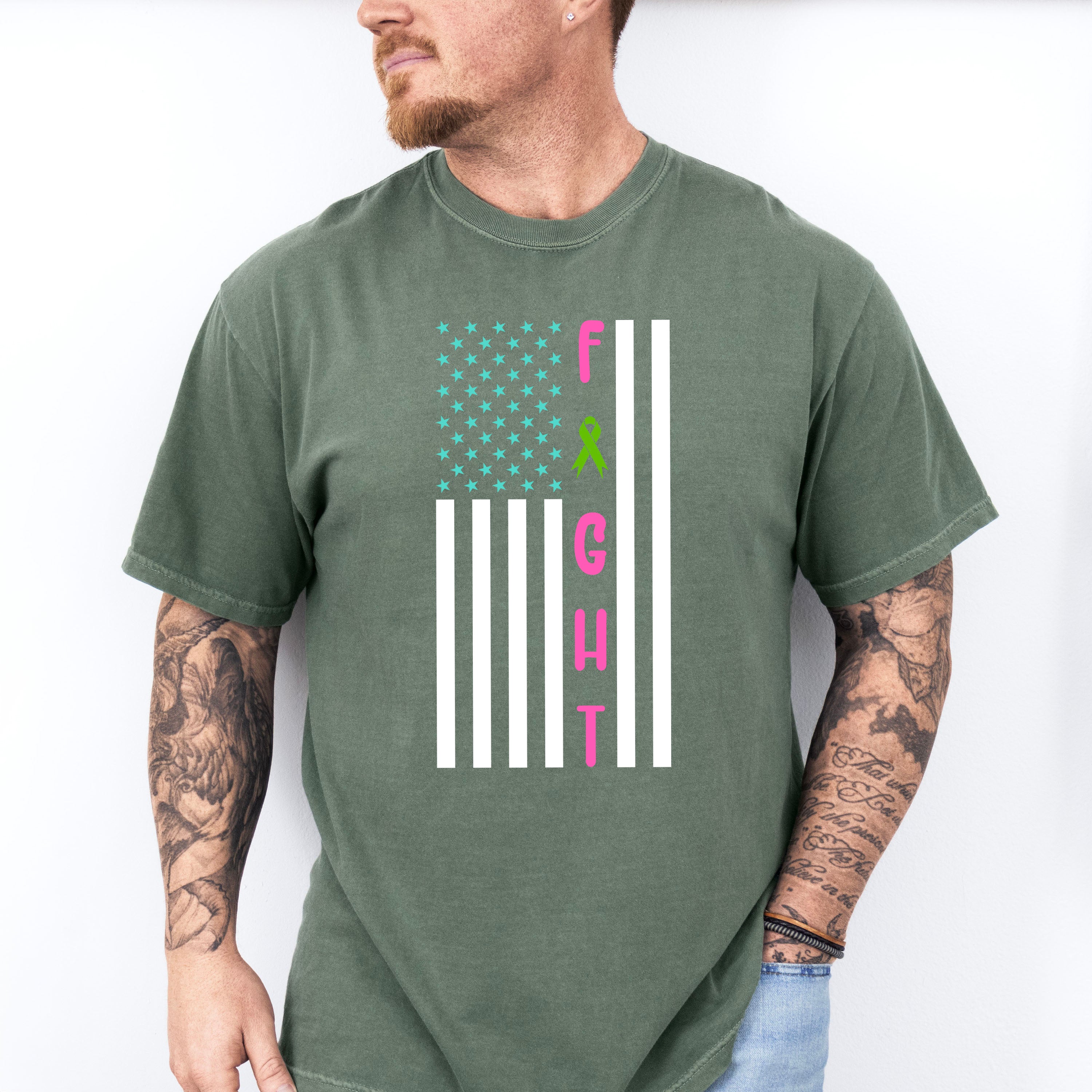 Fight USA Flag Design - Metastatic Breast Cancer Unisex Crewneck T-Shirt Sweatshirt Hoodie