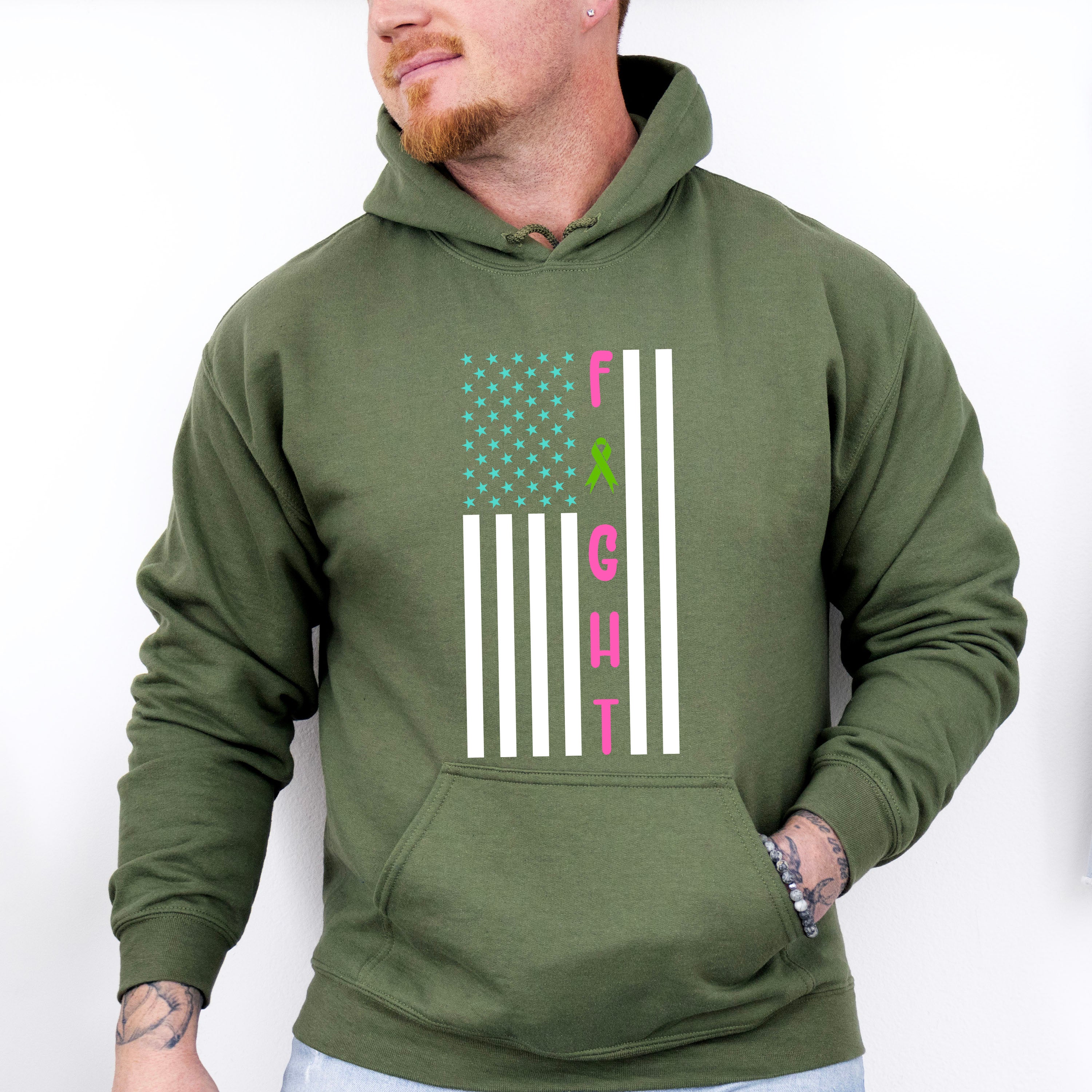 Fight USA Flag Design - Metastatic Breast Cancer Unisex Crewneck T-Shirt Sweatshirt Hoodie