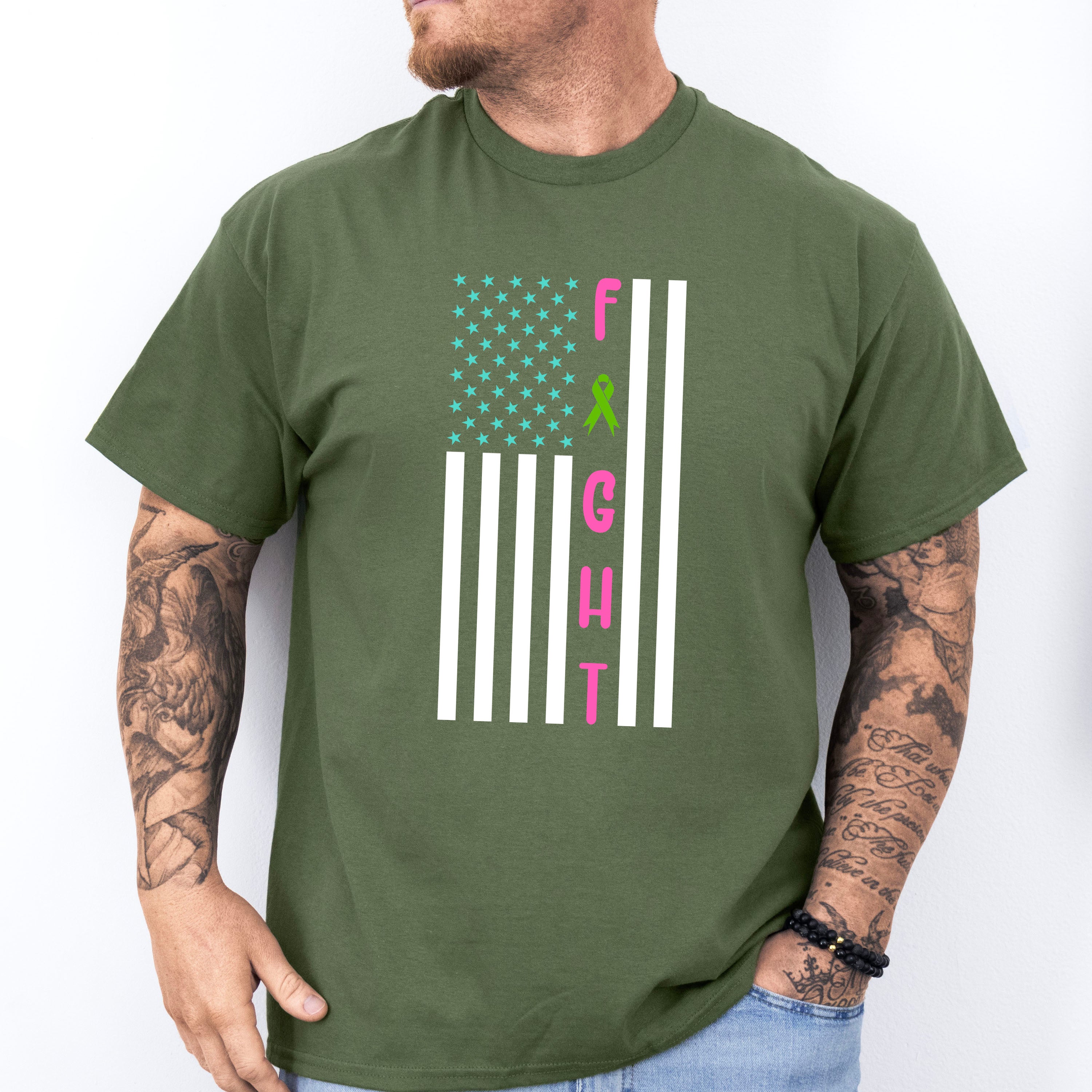 Fight USA Flag Design - Metastatic Breast Cancer Unisex Crewneck T-Shirt Sweatshirt Hoodie