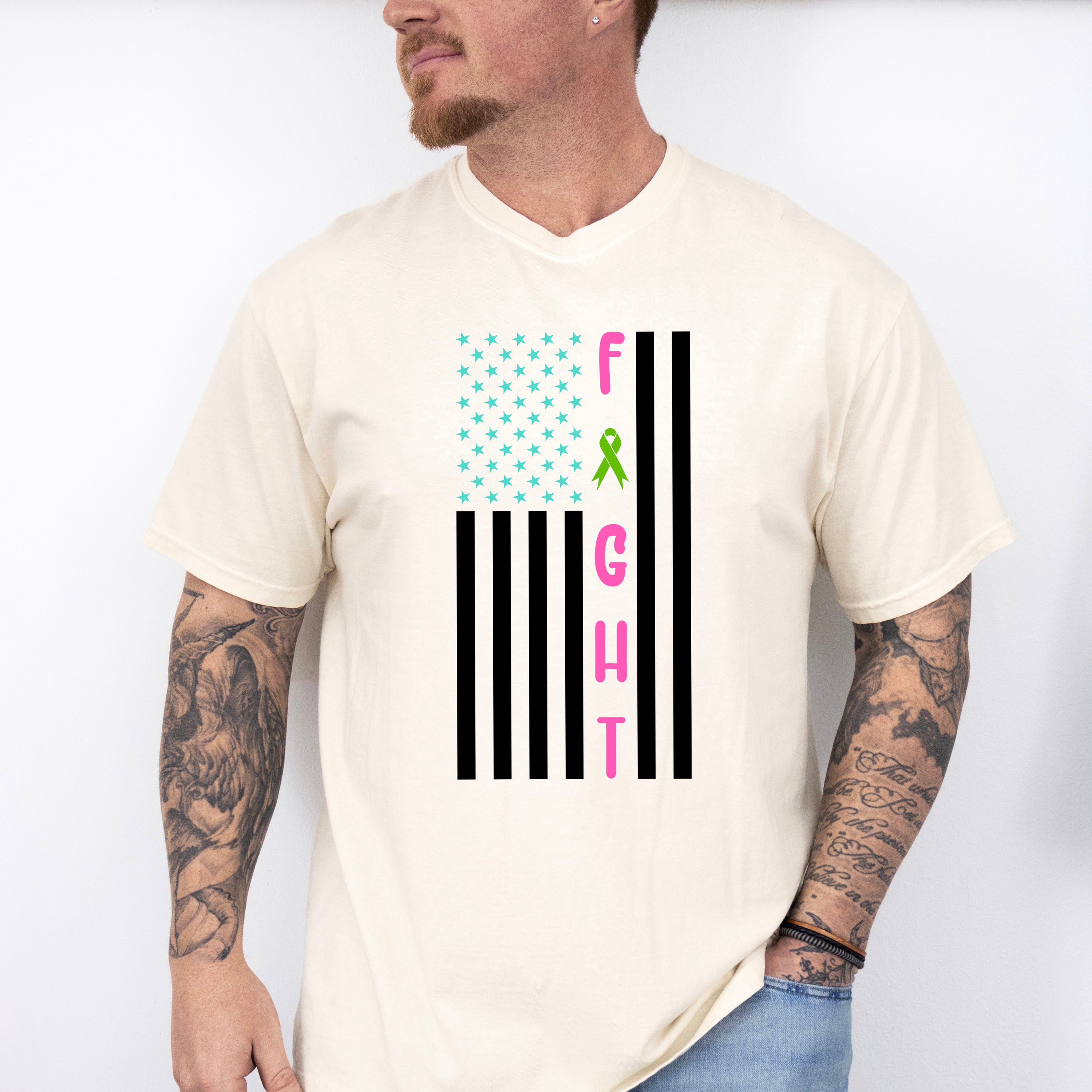 Fight USA Flag Design - Metastatic Breast Cancer Unisex Crewneck T-Shirt Sweatshirt Hoodie