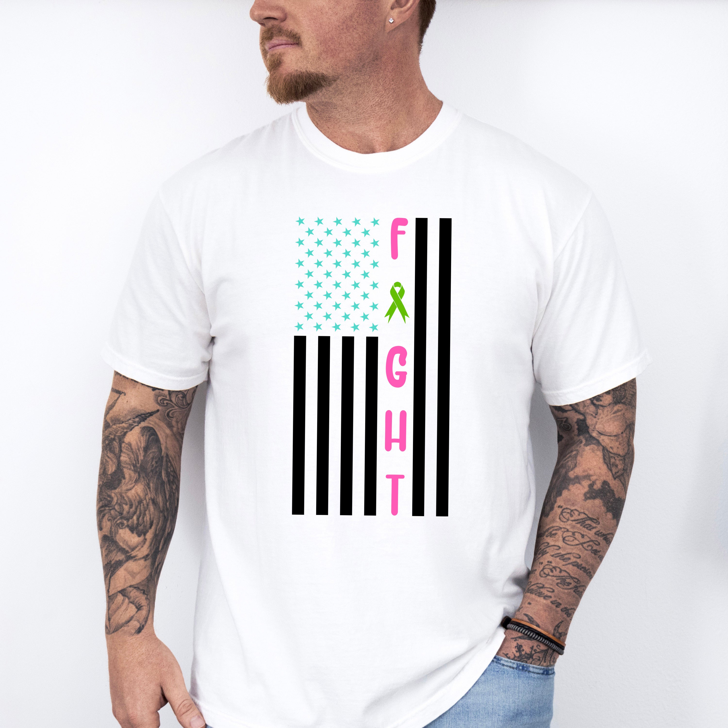 Fight USA Flag Design - Metastatic Breast Cancer Unisex Crewneck T-Shirt Sweatshirt Hoodie