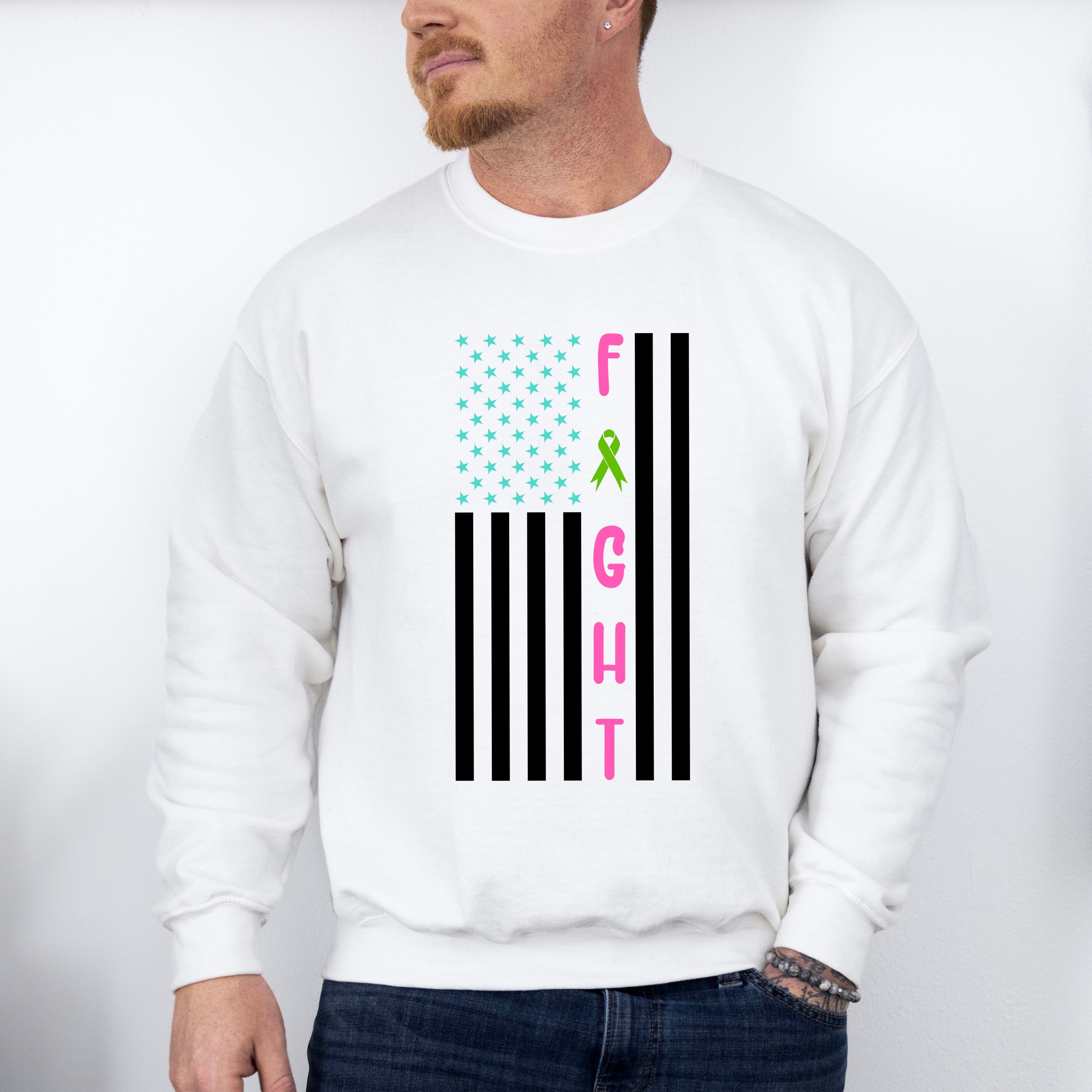 Fight USA Flag Design - Metastatic Breast Cancer Unisex Crewneck T-Shirt Sweatshirt Hoodie