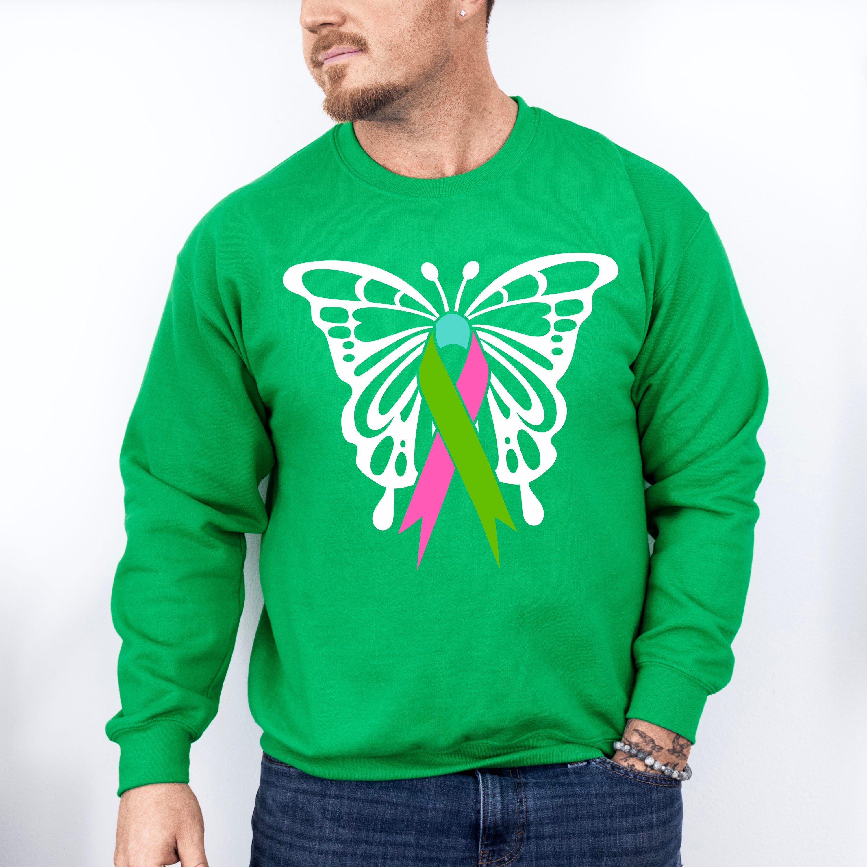 Butterfly Ribbon Design - Metastatic Breast Cancer Unisex Crewneck T-Shirt Sweatshirt Hoodie