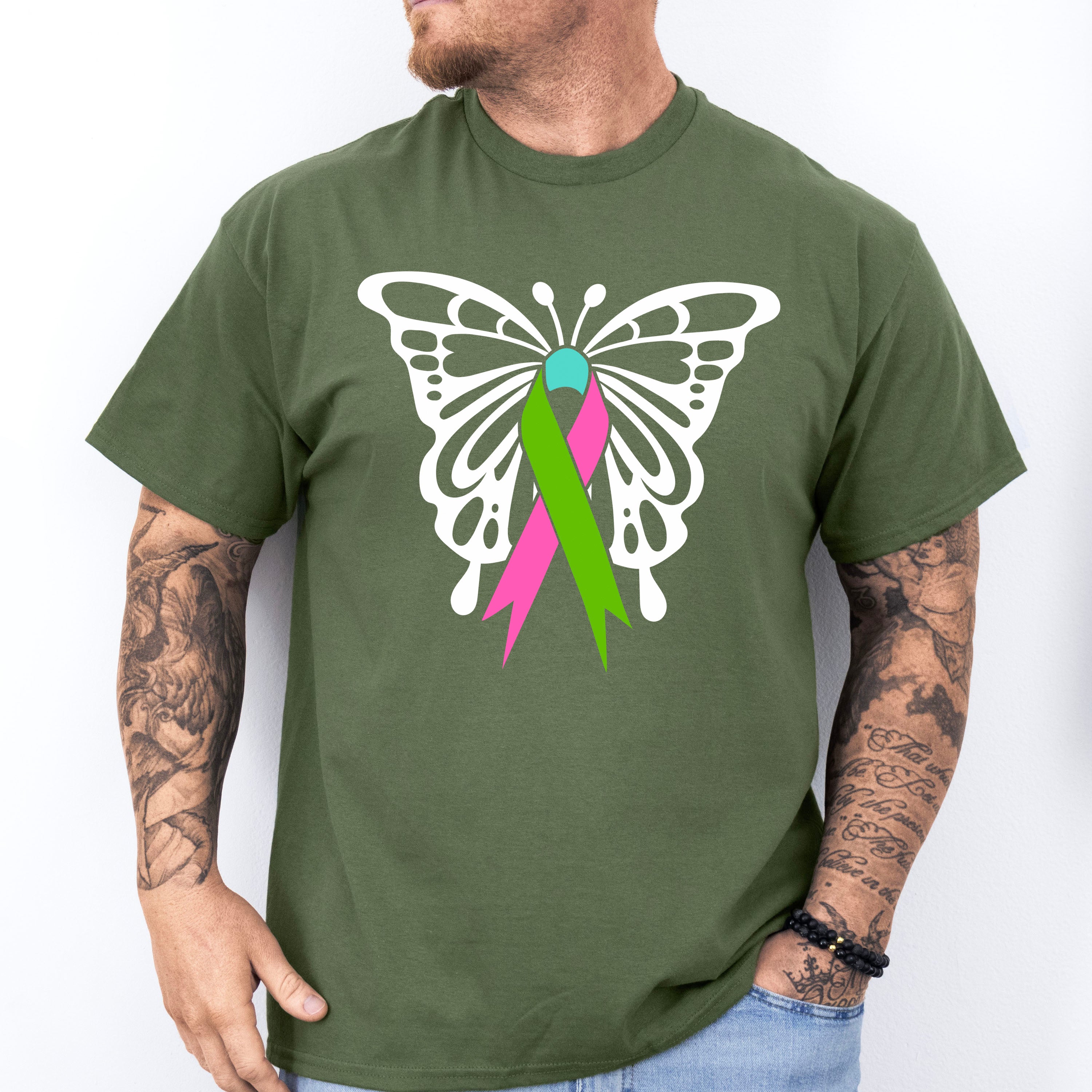 Butterfly Ribbon Design - Metastatic Breast Cancer Unisex Crewneck T-Shirt Sweatshirt Hoodie