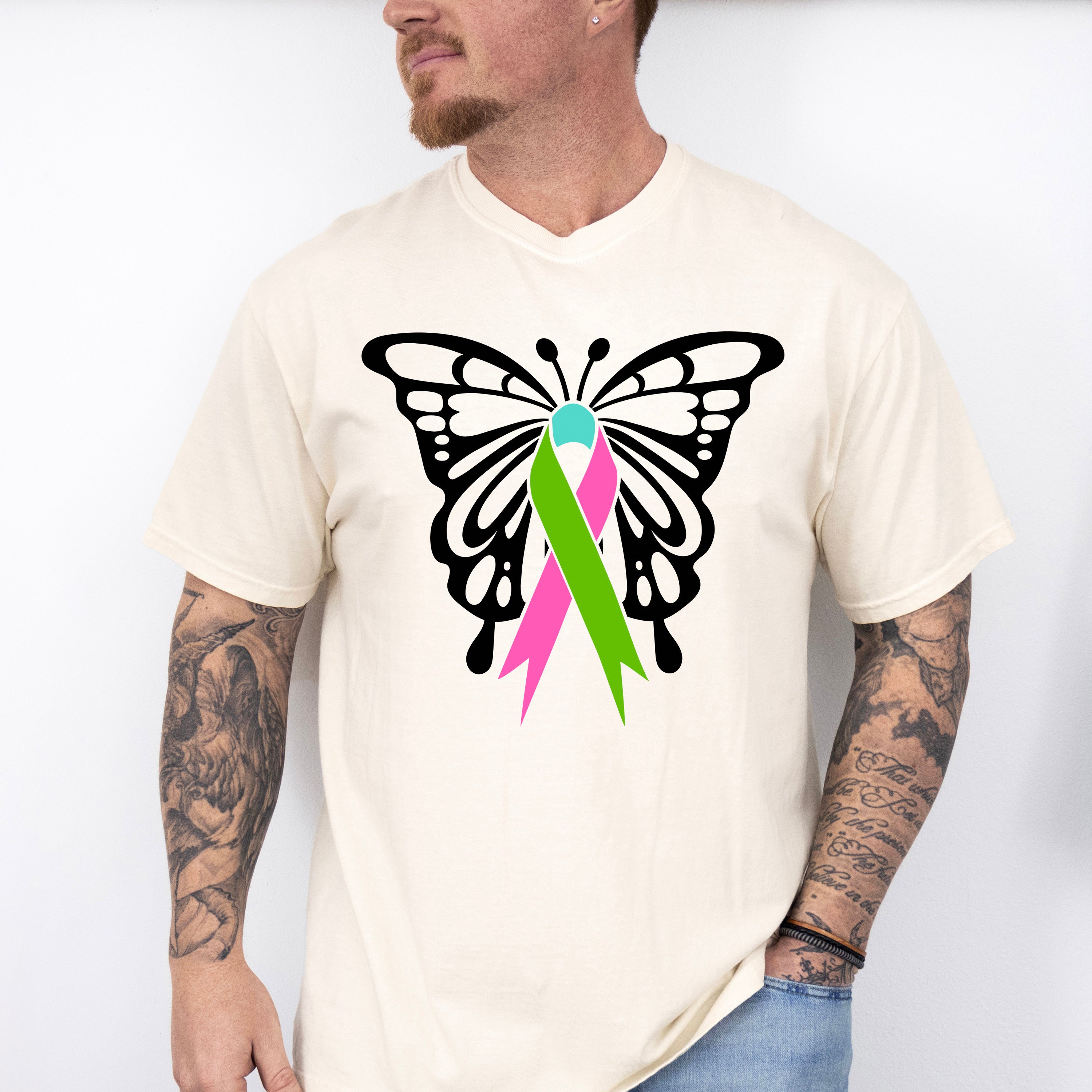 Butterfly Ribbon Design - Metastatic Breast Cancer Unisex Crewneck T-Shirt Sweatshirt Hoodie