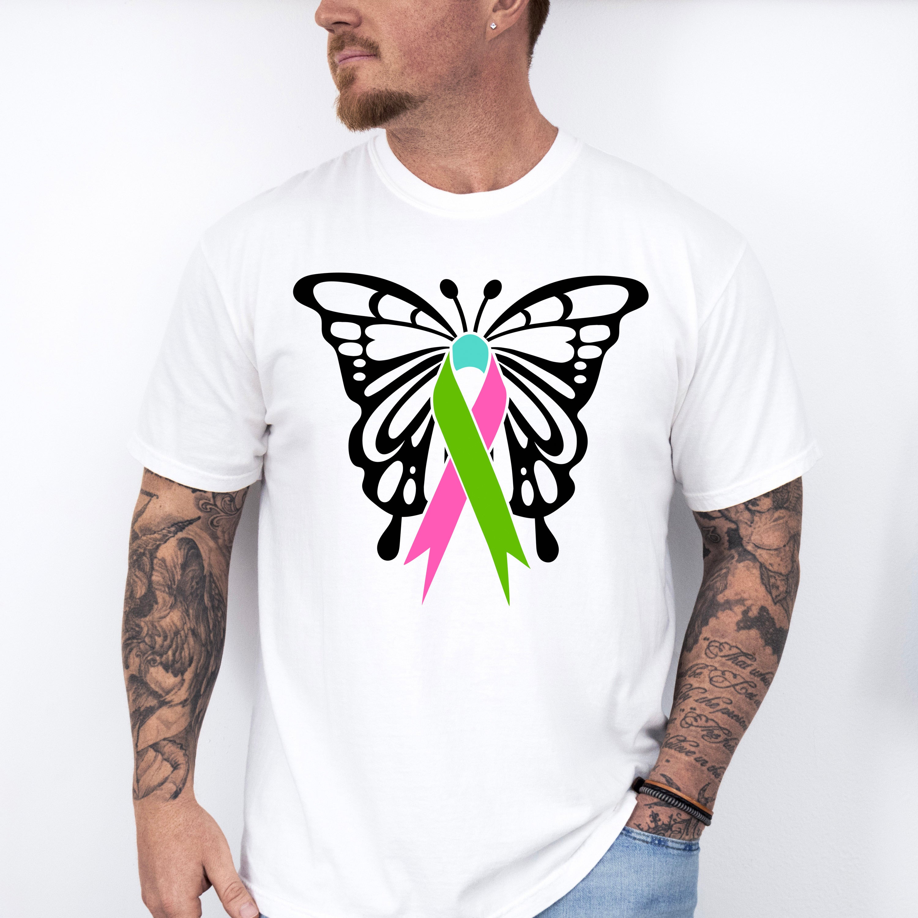 Butterfly Ribbon Design - Metastatic Breast Cancer Unisex Crewneck T-Shirt Sweatshirt Hoodie