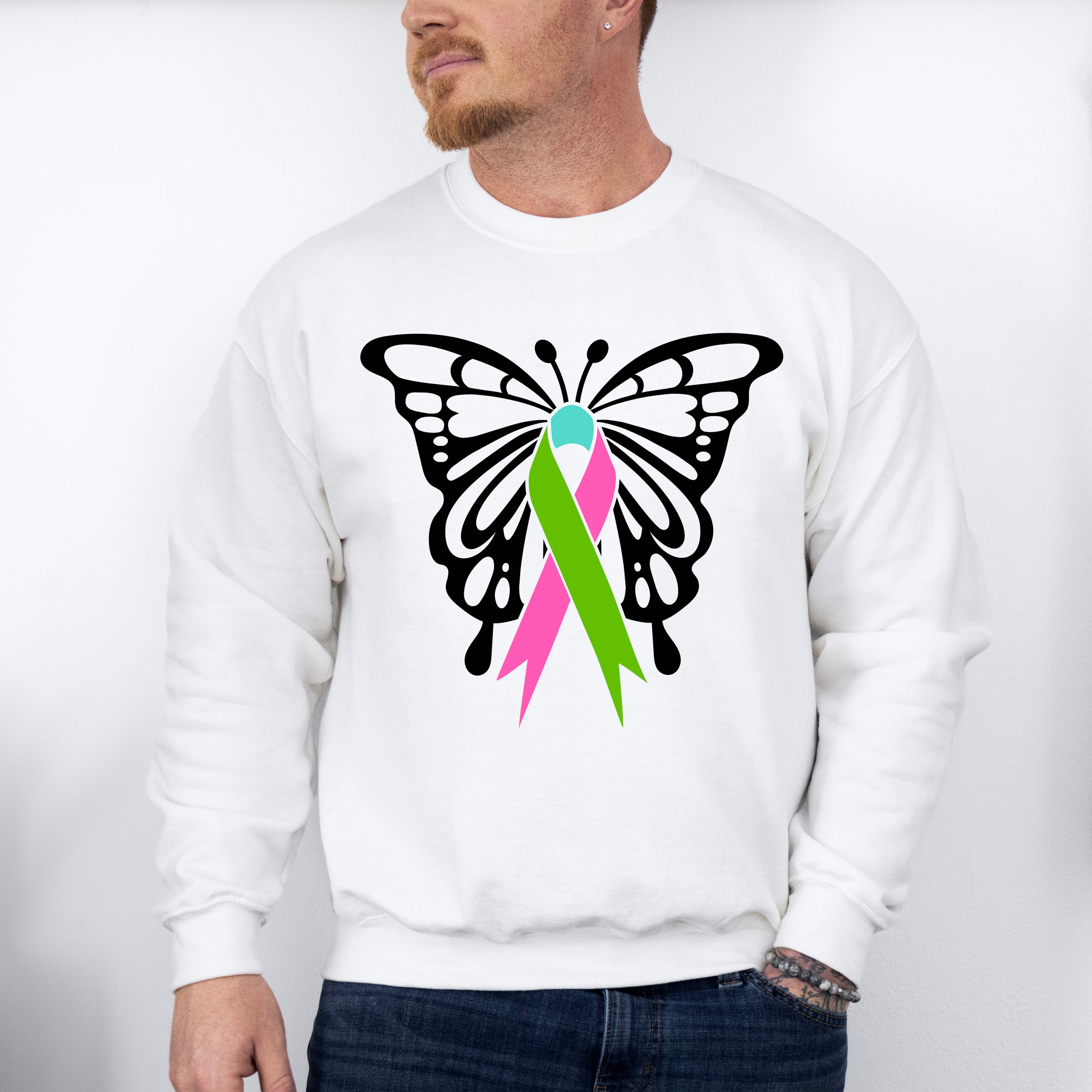 Butterfly Ribbon Design - Metastatic Breast Cancer Unisex Crewneck T-Shirt Sweatshirt Hoodie