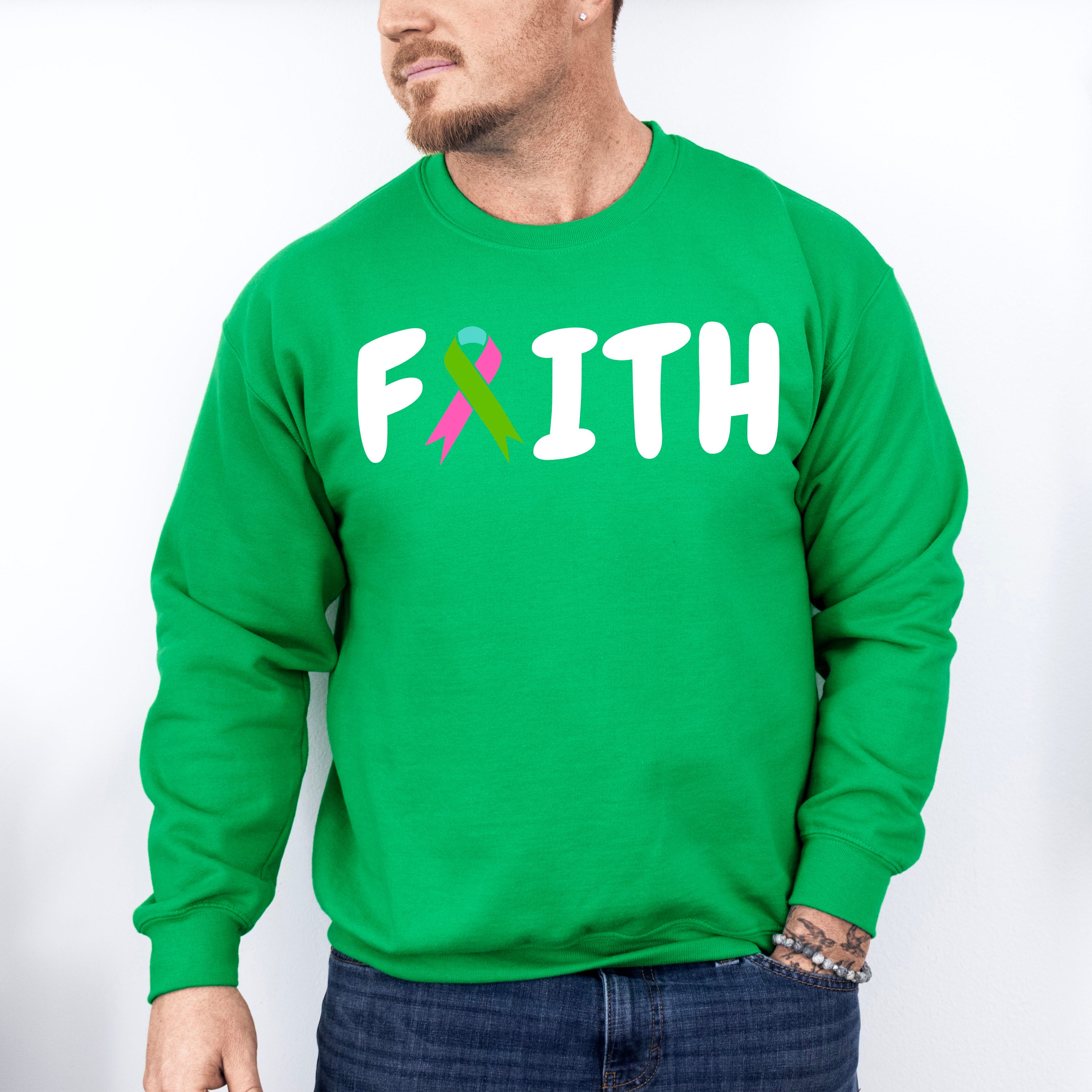 Faith Ribbon Design - Metastatic Breast Cancer Unisex Crewneck T-Shirt Sweatshirt Hoodie