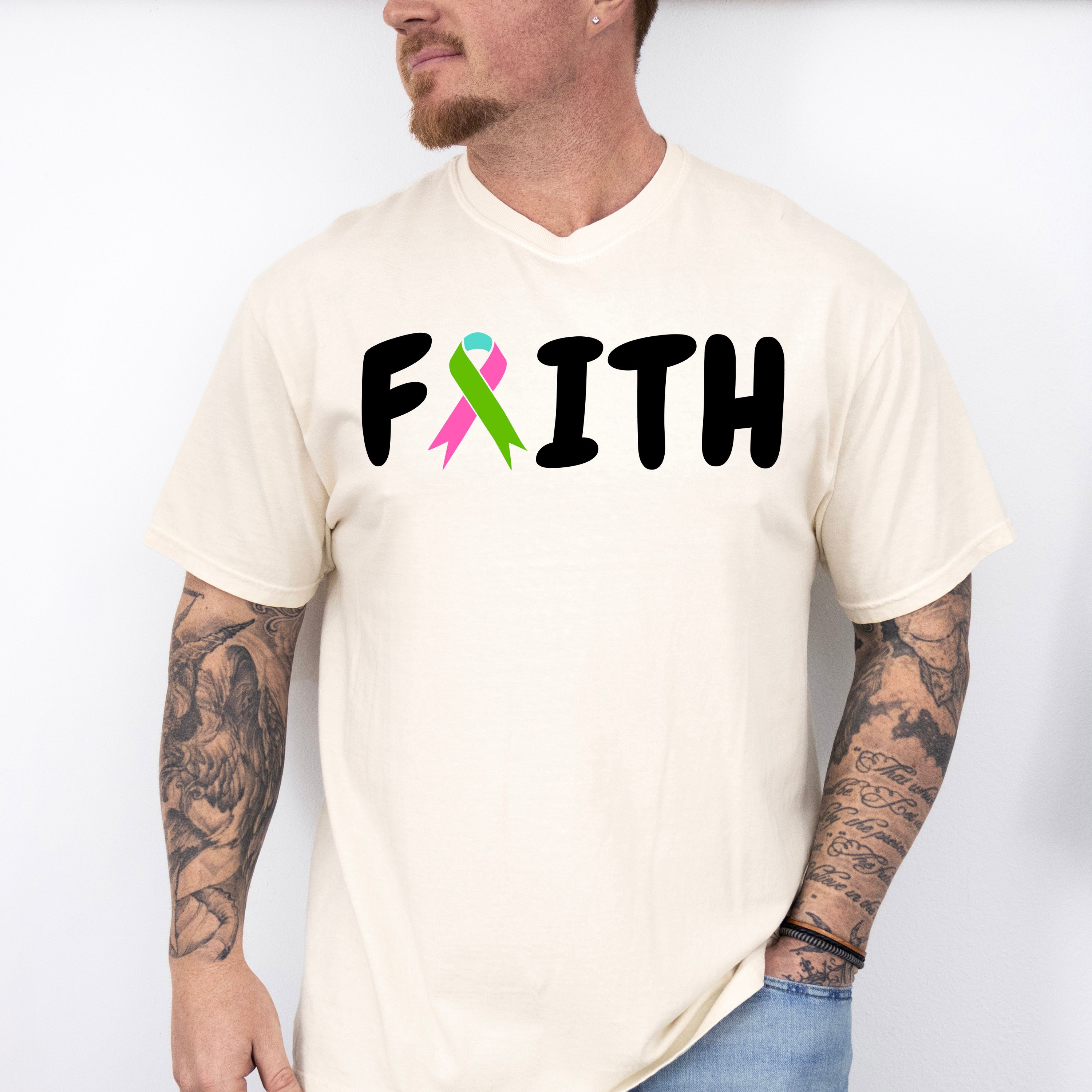Faith Ribbon Design - Metastatic Breast Cancer Unisex Crewneck T-Shirt Sweatshirt Hoodie