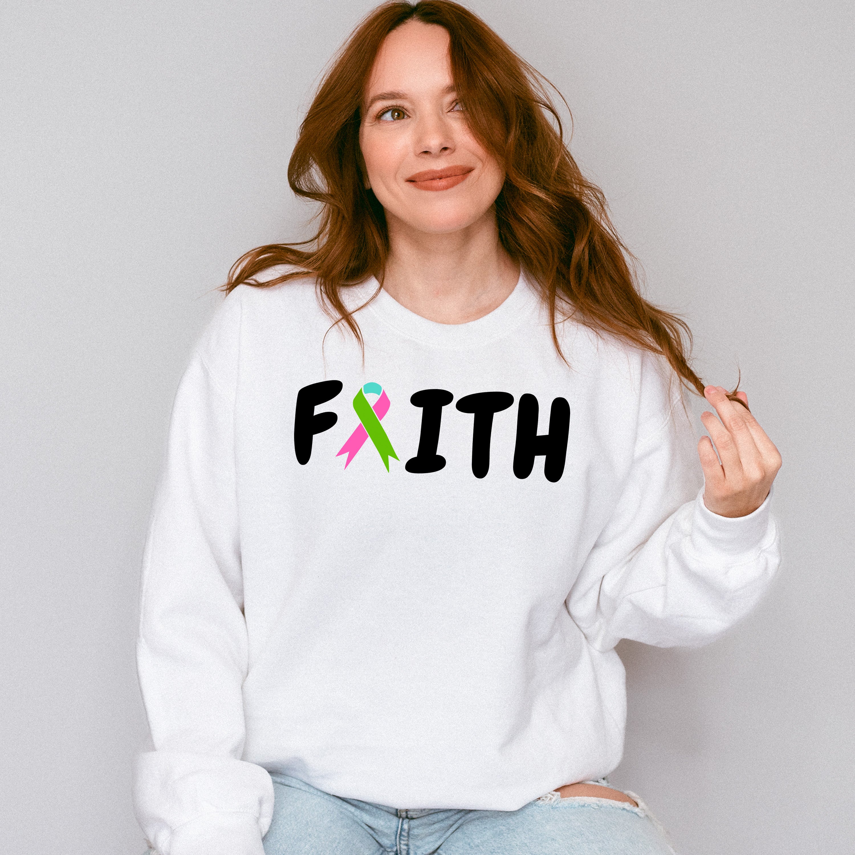 Faith Ribbon Design - Metastatic Breast Cancer Unisex Crewneck T-Shirt Sweatshirt Hoodie