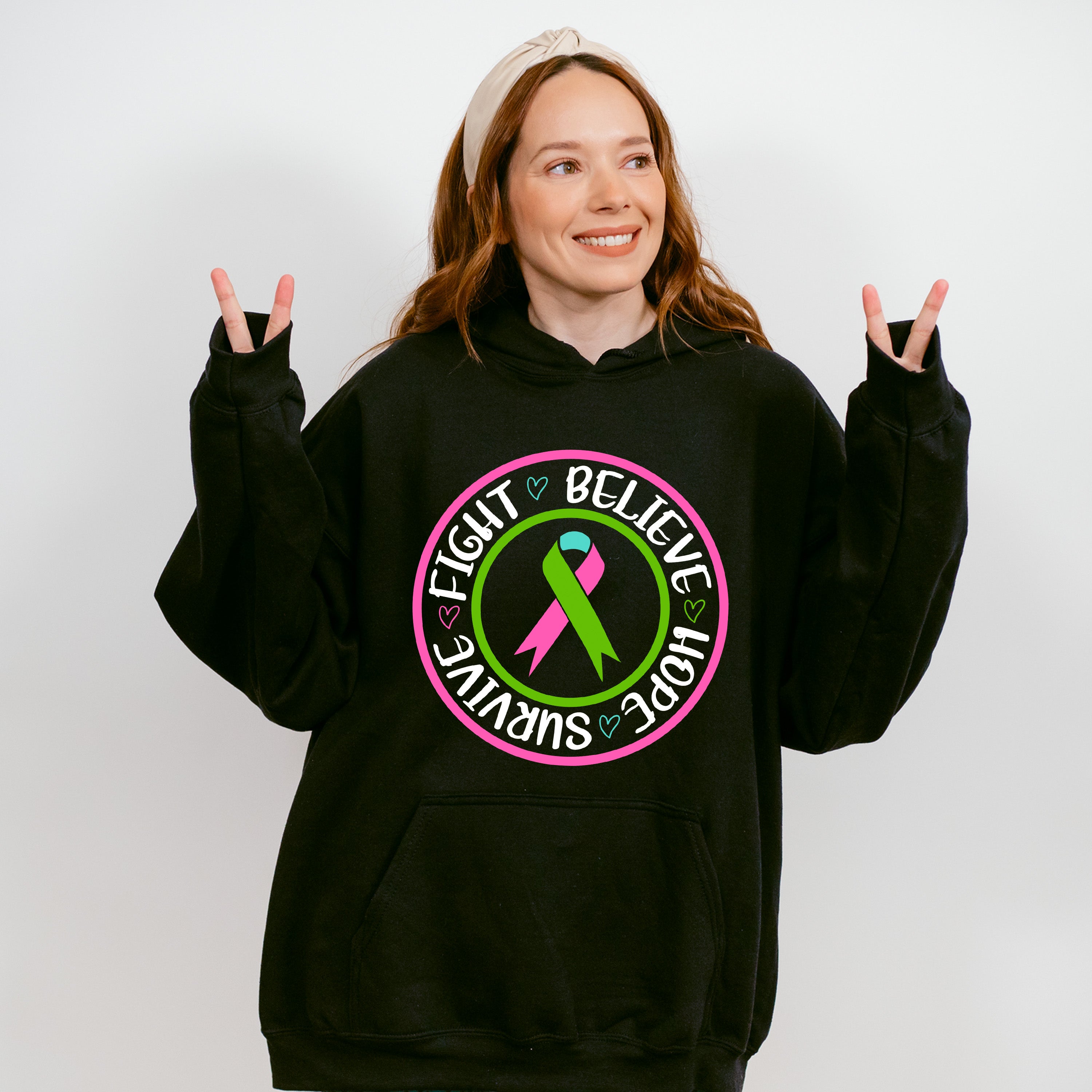 Fight Believe Hope Survive - Metastatic Breast Cancer Unisex Crewneck T-Shirt Sweatshirt Hoodie