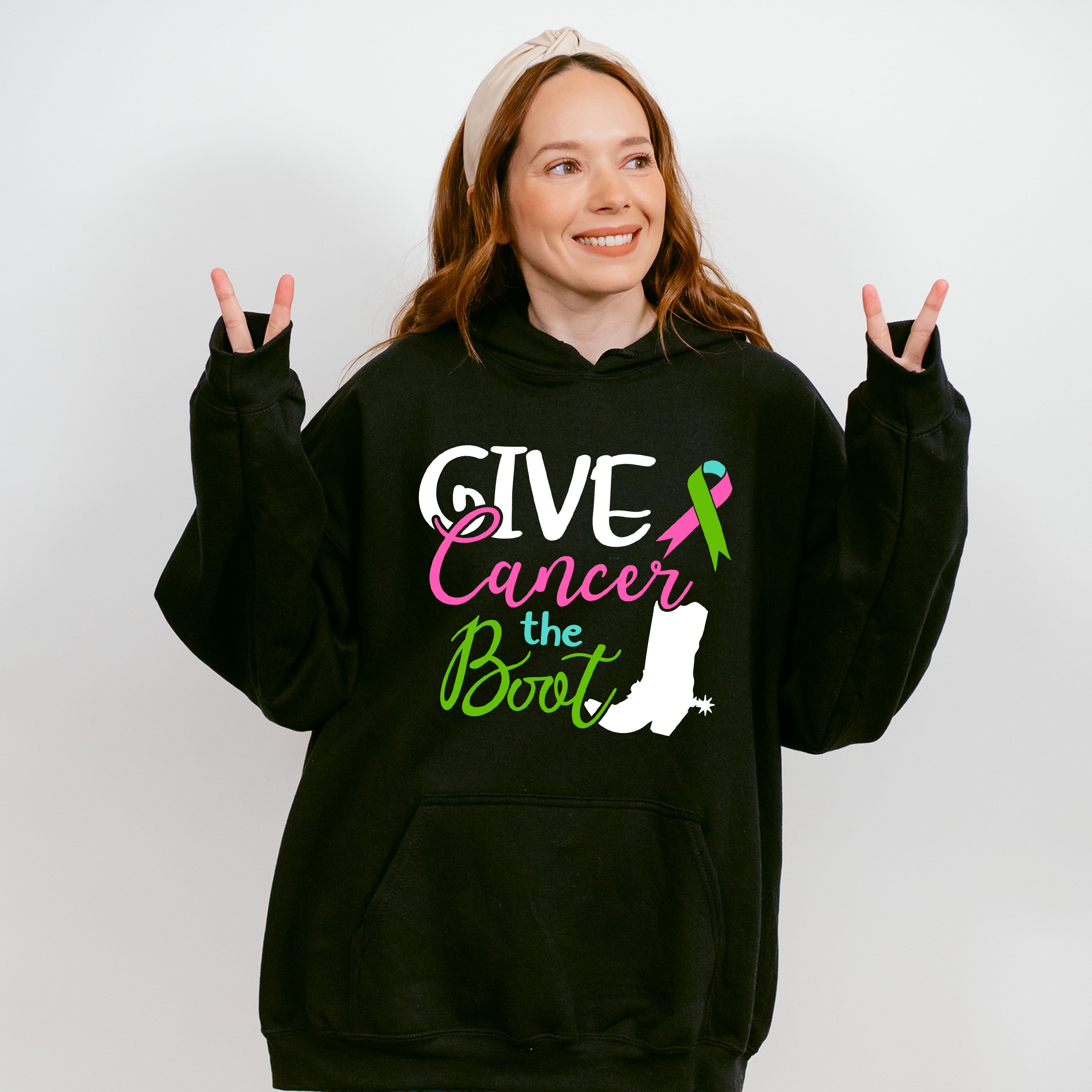 Give Cancer The Boot - Metastatic Breast Cancer Unisex Crewneck T-Shirt Sweatshirt Hoodie