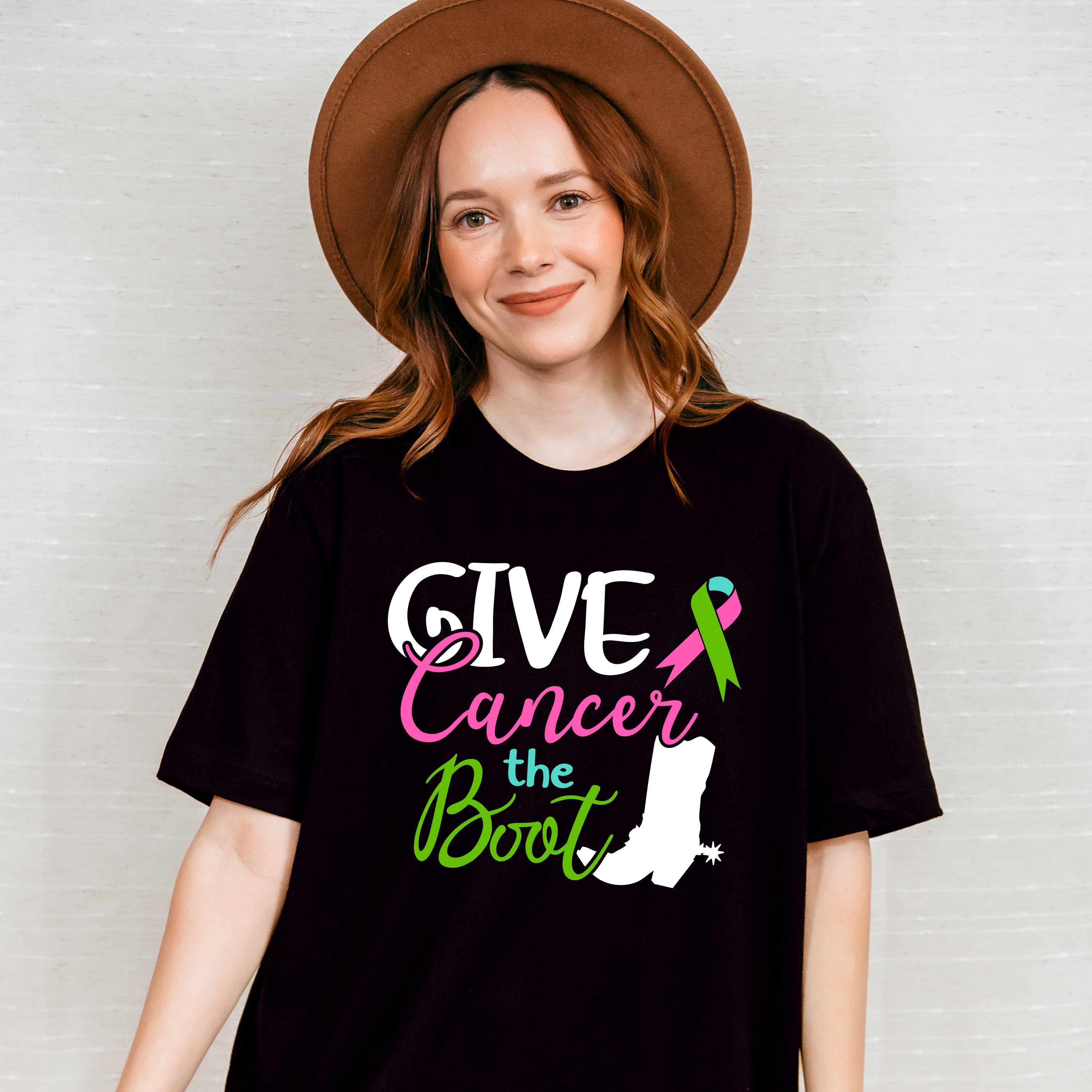 Give Cancer The Boot - Metastatic Breast Cancer Unisex Crewneck T-Shirt Sweatshirt Hoodie