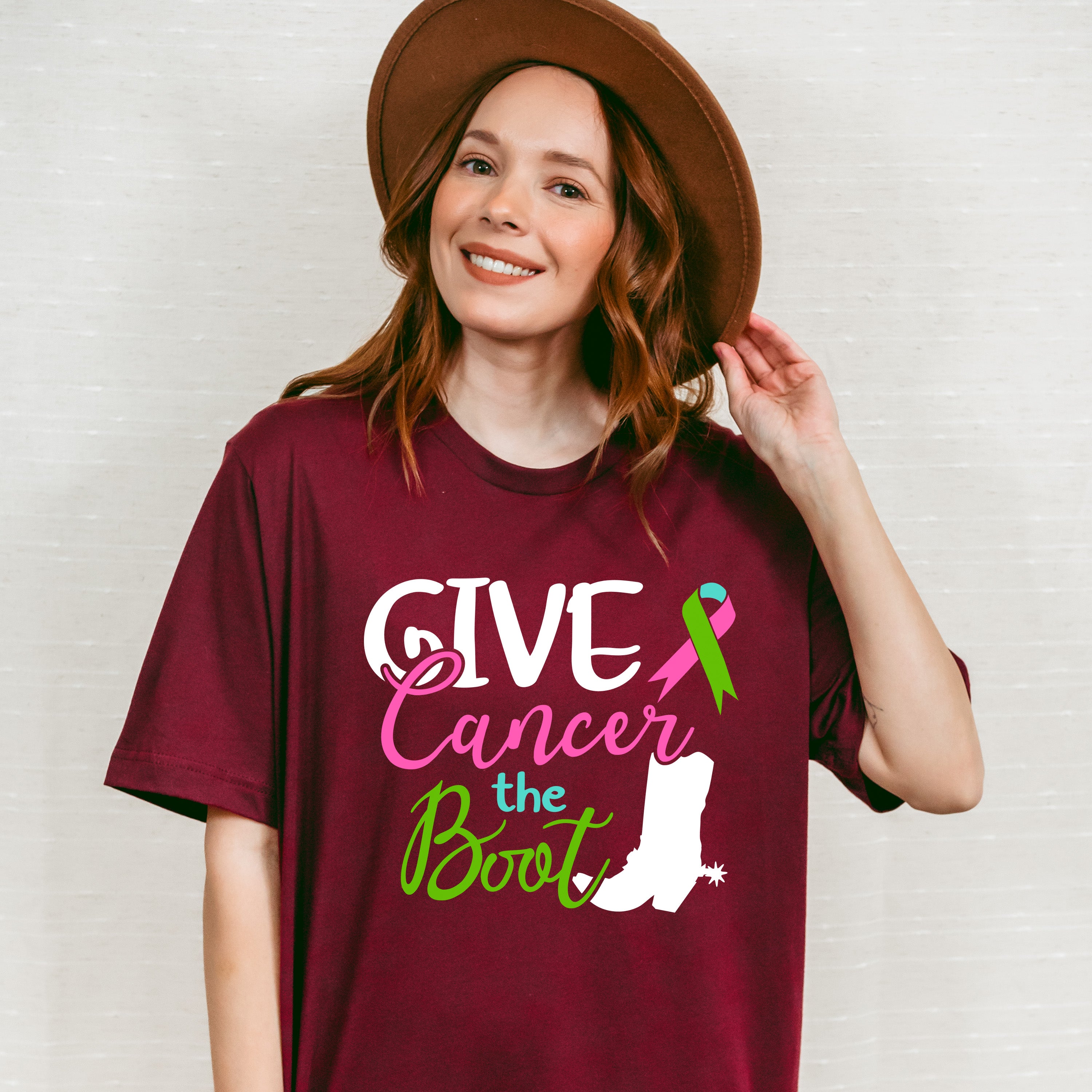 Give Cancer The Boot - Metastatic Breast Cancer Unisex Crewneck T-Shirt Sweatshirt Hoodie