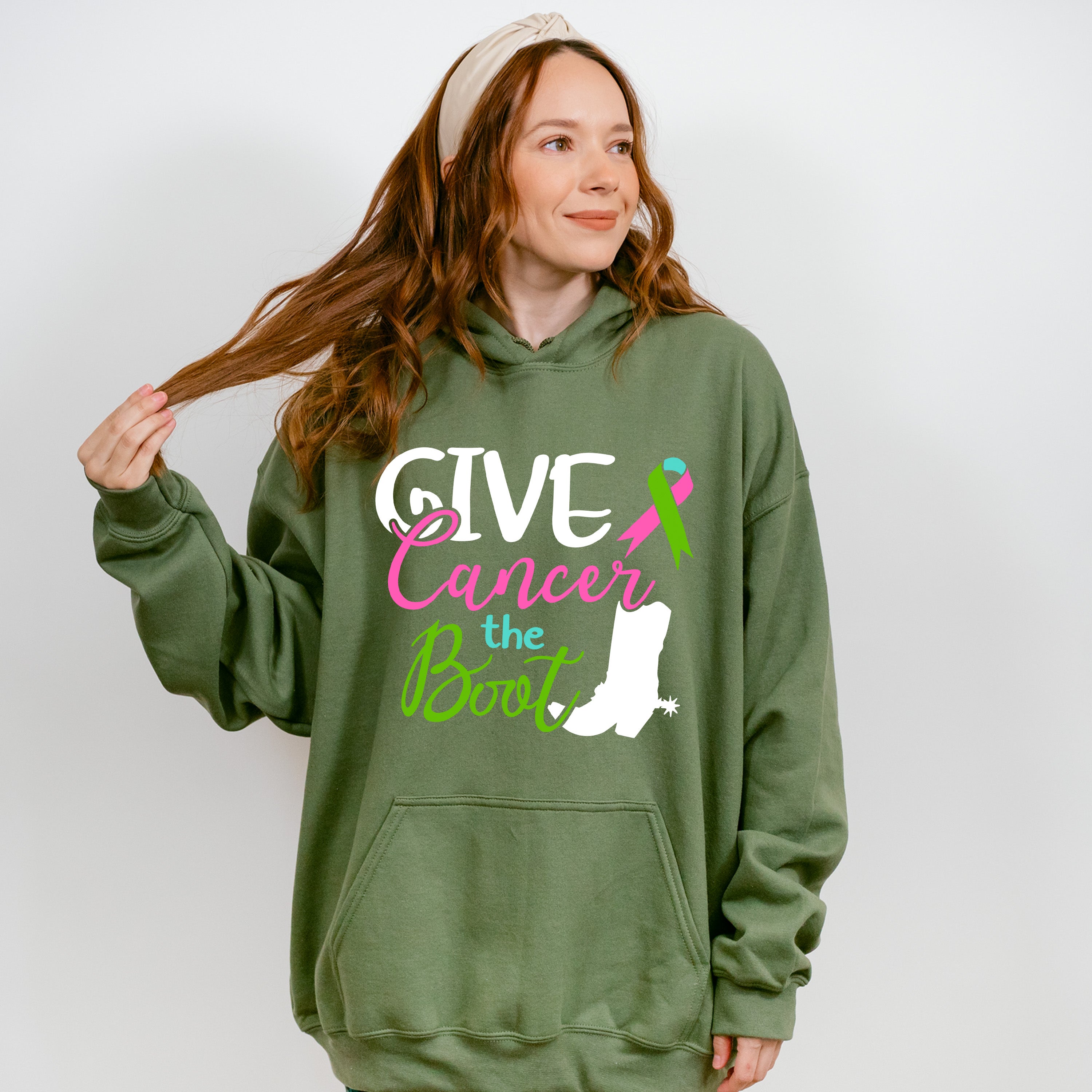 Give Cancer The Boot - Metastatic Breast Cancer Unisex Crewneck T-Shirt Sweatshirt Hoodie