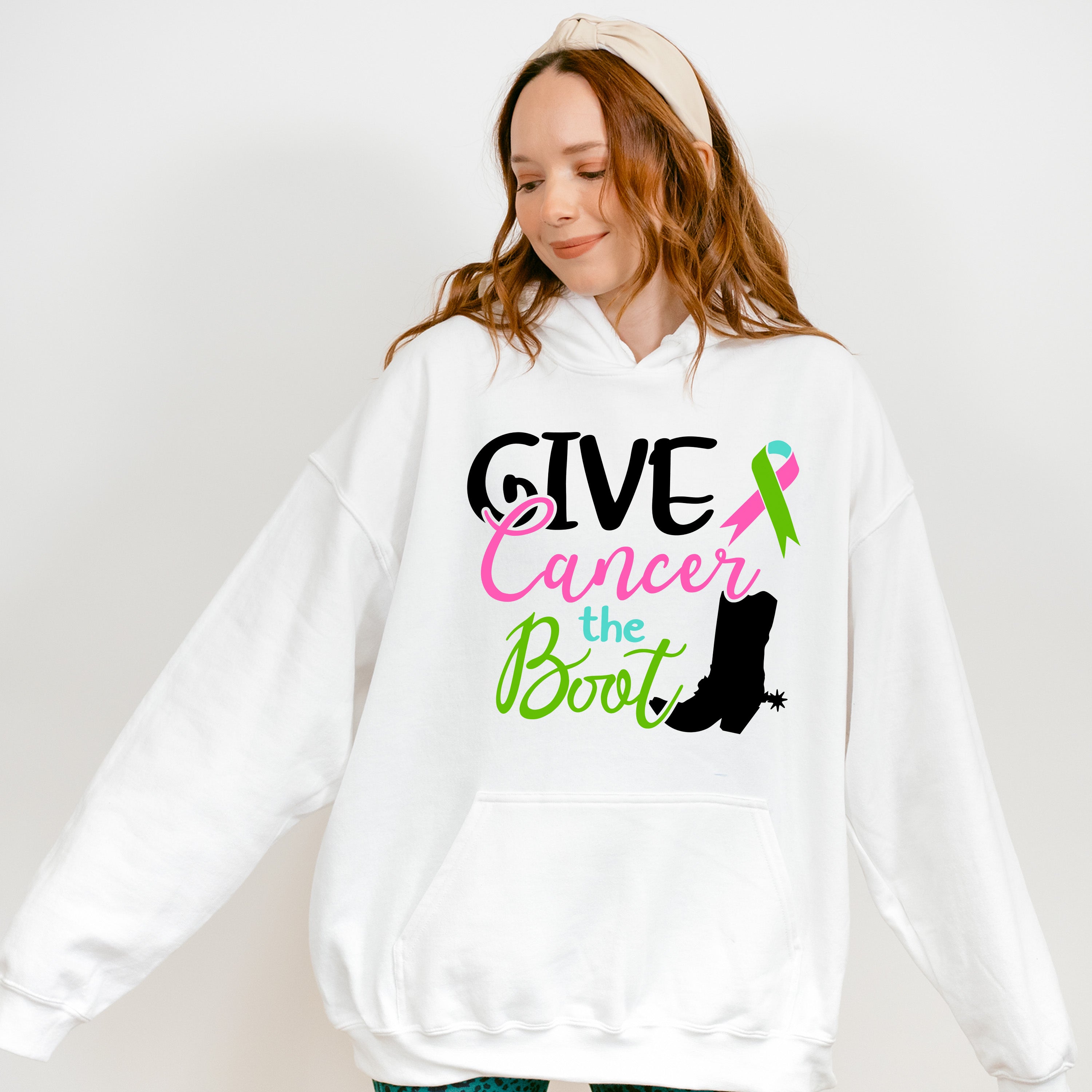 Give Cancer The Boot - Metastatic Breast Cancer Unisex Crewneck T-Shirt Sweatshirt Hoodie