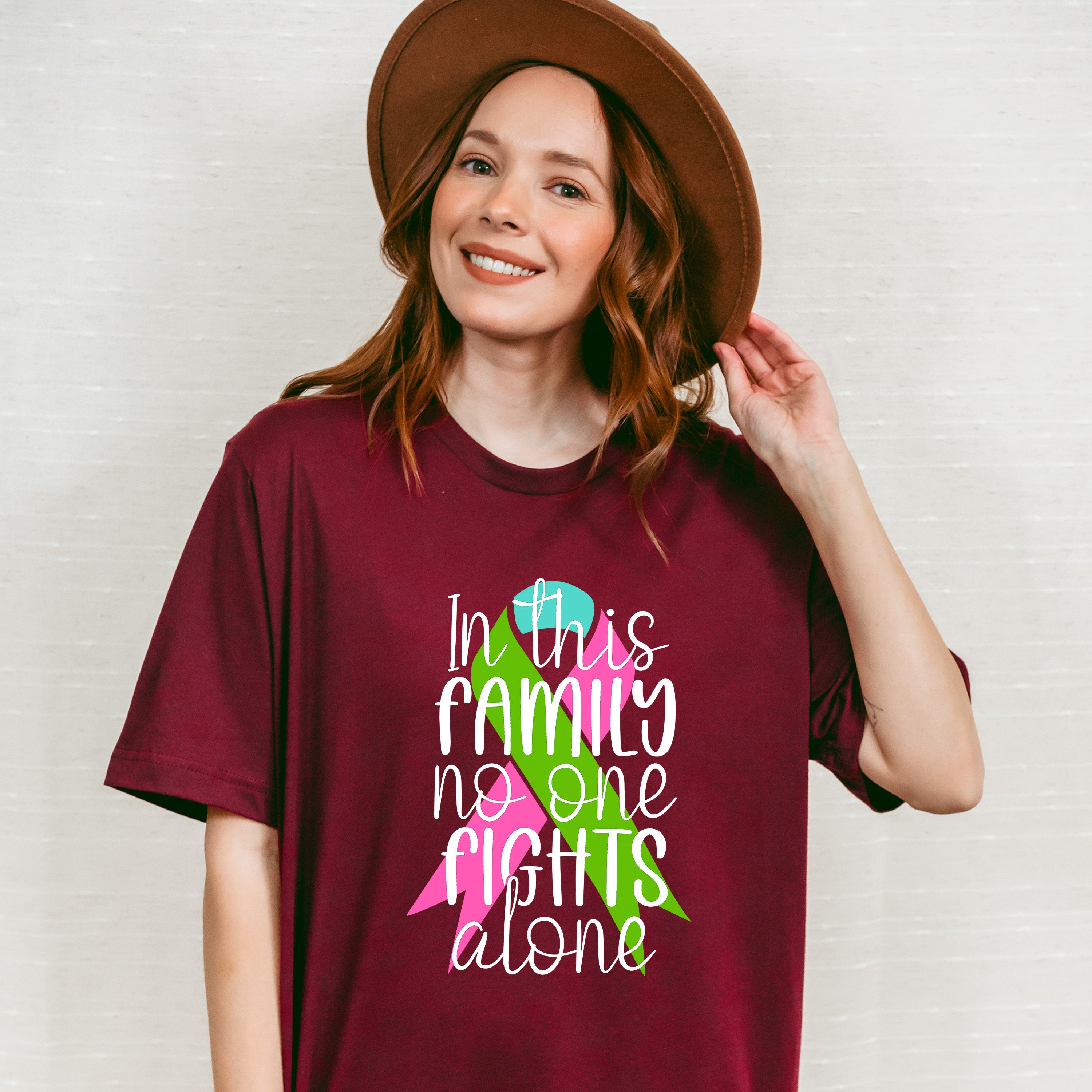 In This Family No One Fights Alone - Metastatic Breast Cancer Unisex Crewneck T-Shirt Sweatshirt Hoodie