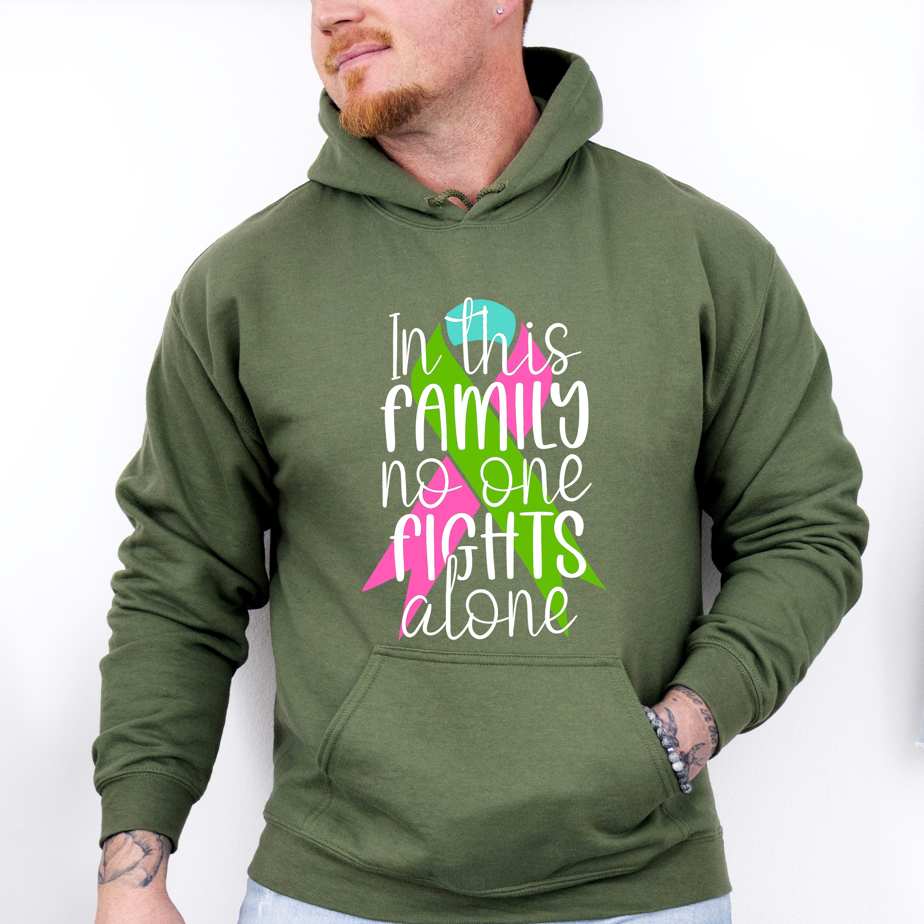 In This Family No One Fights Alone - Metastatic Breast Cancer Unisex Crewneck T-Shirt Sweatshirt Hoodie