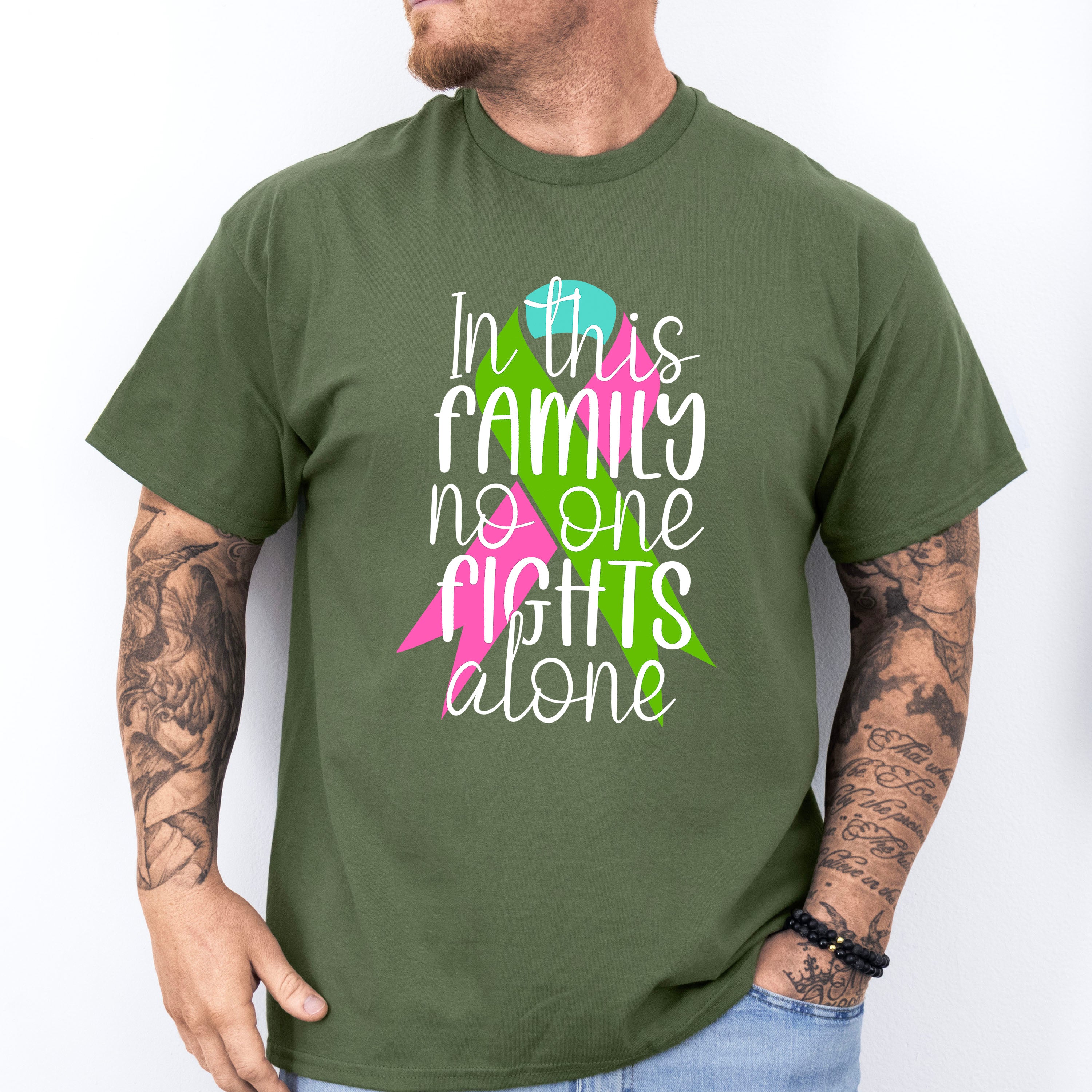 In This Family No One Fights Alone - Metastatic Breast Cancer Unisex Crewneck T-Shirt Sweatshirt Hoodie