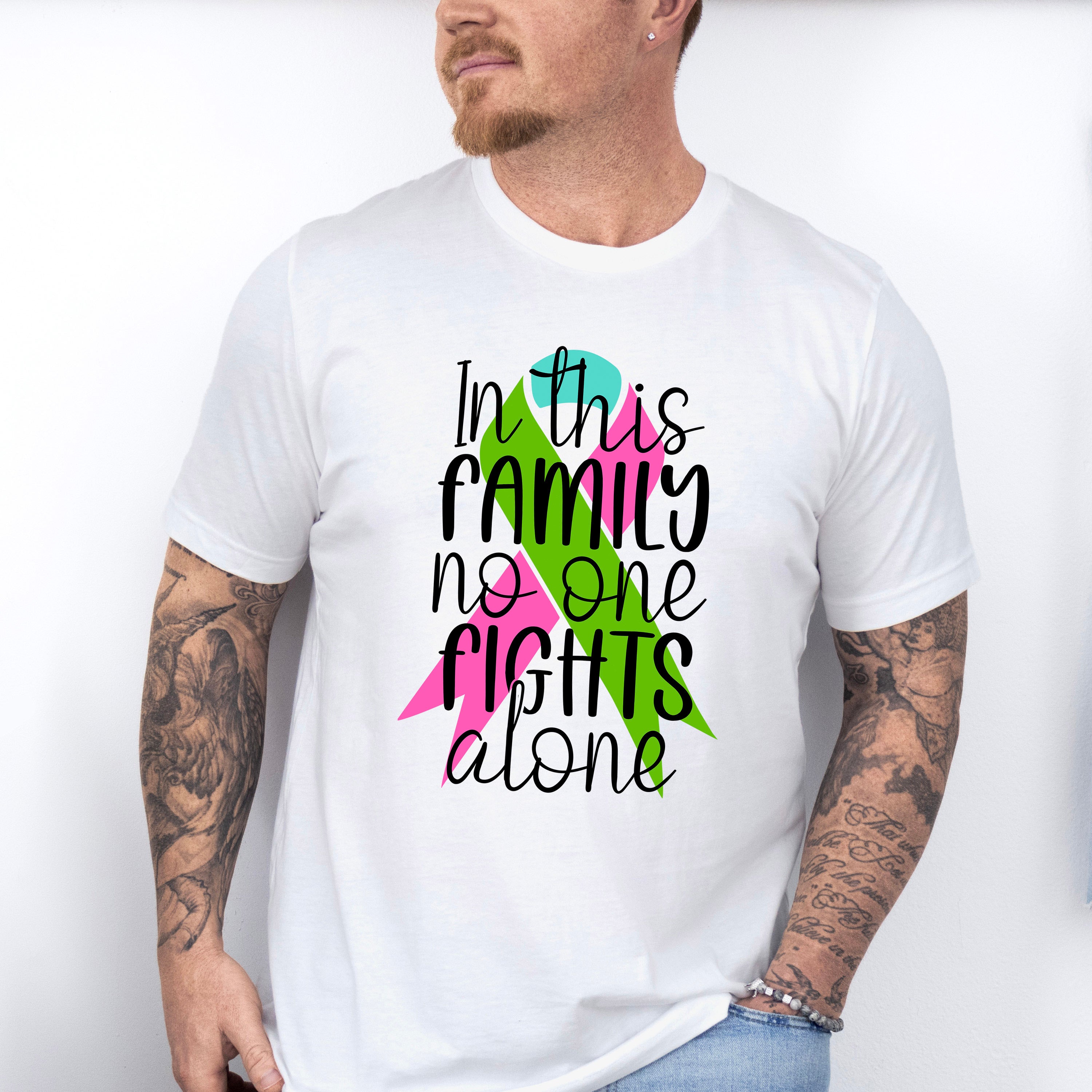 In This Family No One Fights Alone - Metastatic Breast Cancer Unisex Crewneck T-Shirt Sweatshirt Hoodie