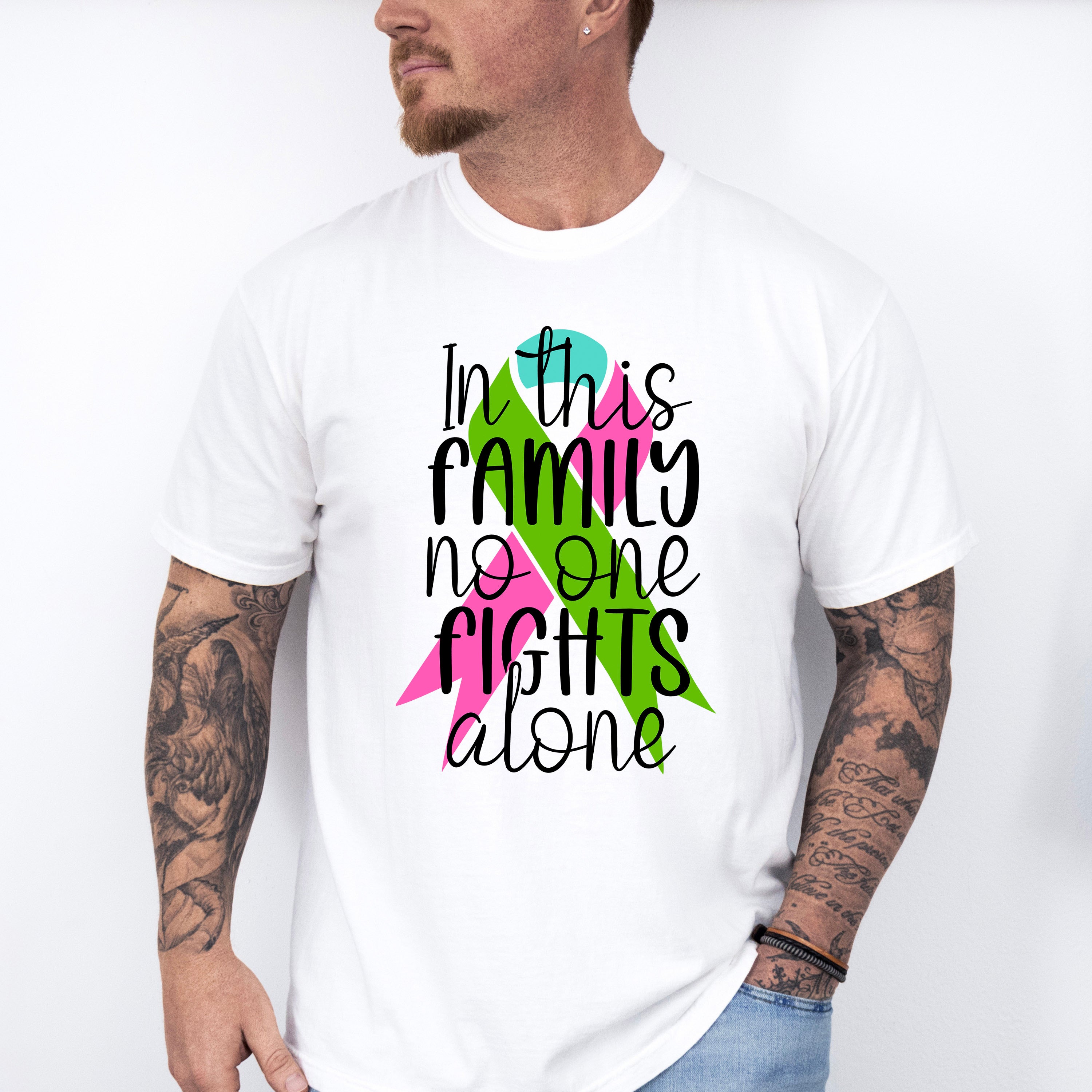 In This Family No One Fights Alone - Metastatic Breast Cancer Unisex Crewneck T-Shirt Sweatshirt Hoodie