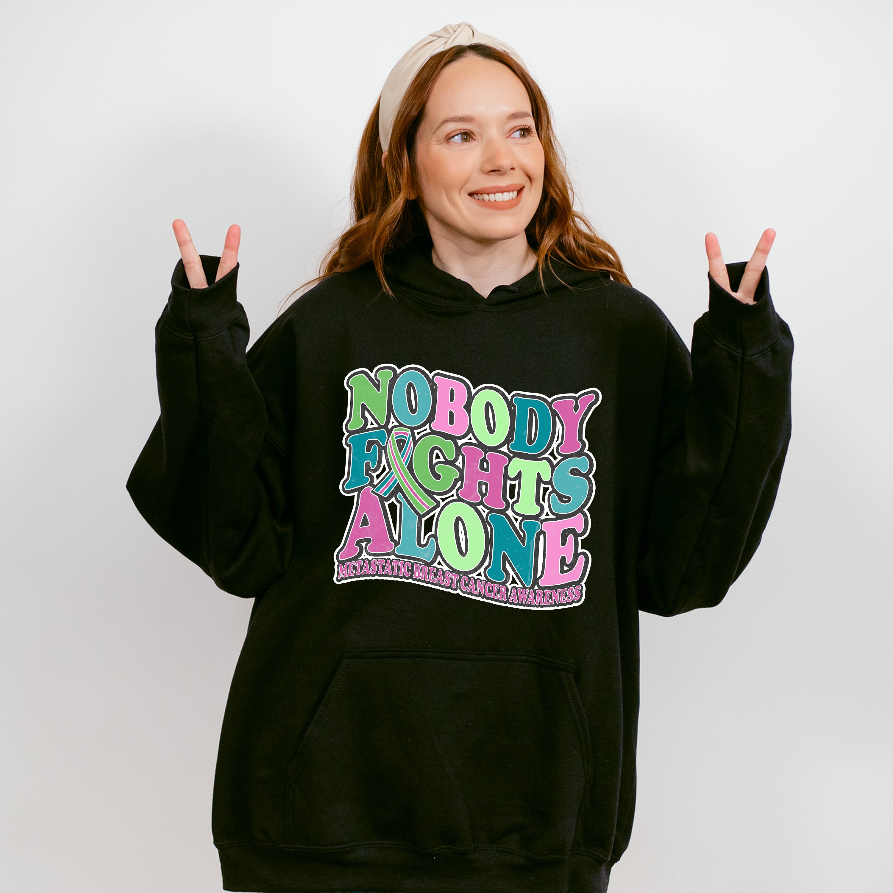 Nobody Fights Alone - Metastatic Breast Cancer Unisex Crewneck T-Shirt Sweatshirt Hoodie