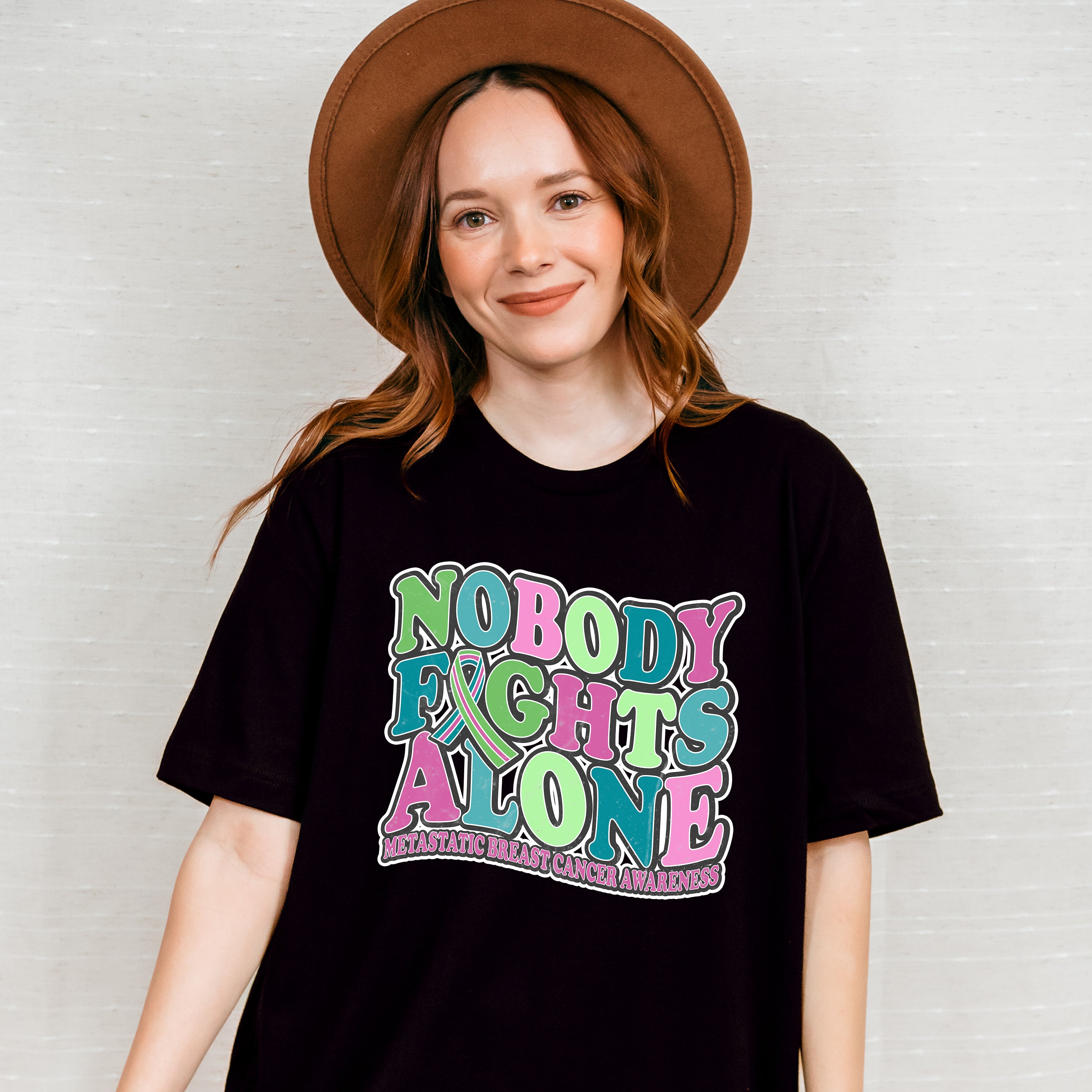 Nobody Fights Alone - Metastatic Breast Cancer Unisex Crewneck T-Shirt Sweatshirt Hoodie